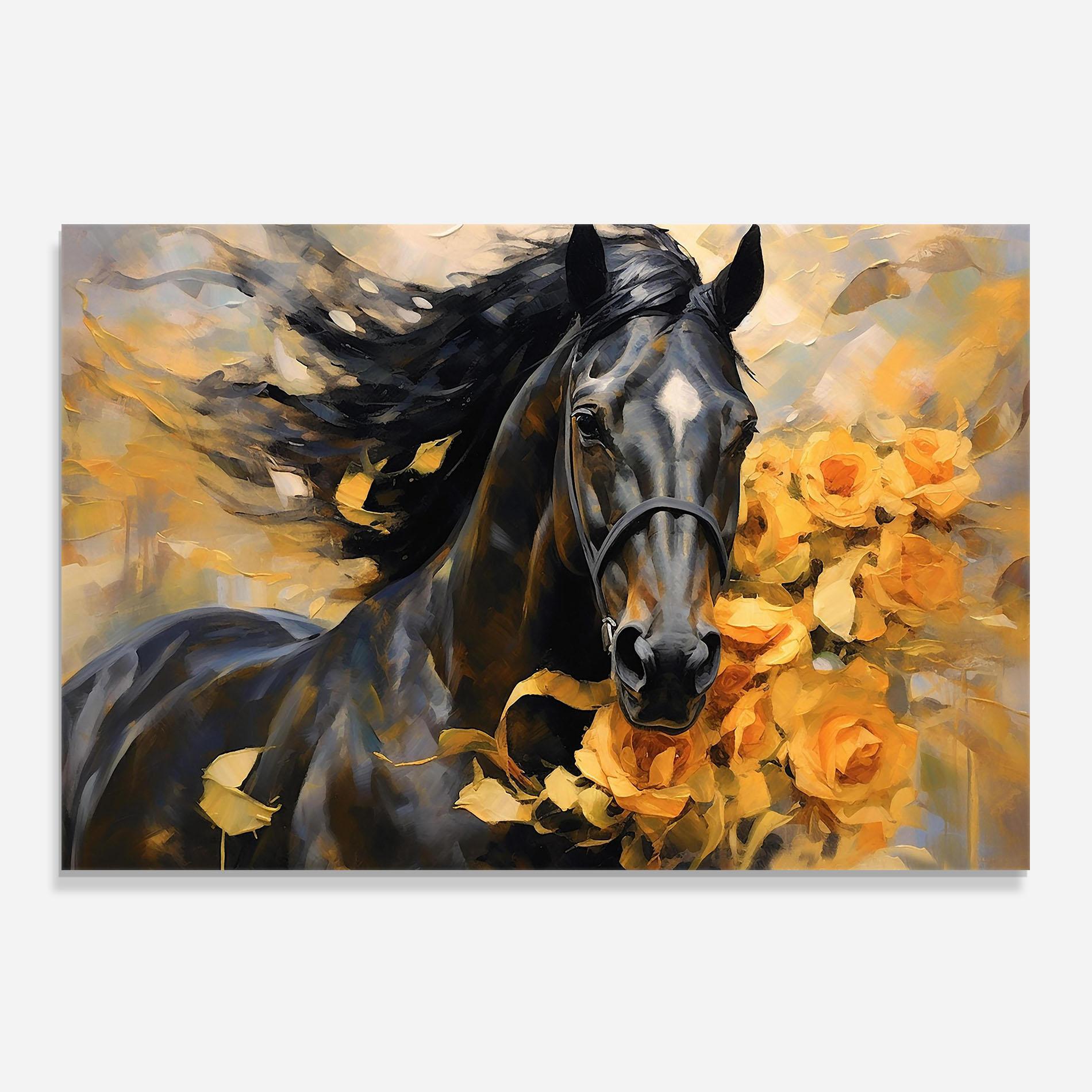 Стъклен панел за кухня Yellow Roses Horse mockup 0