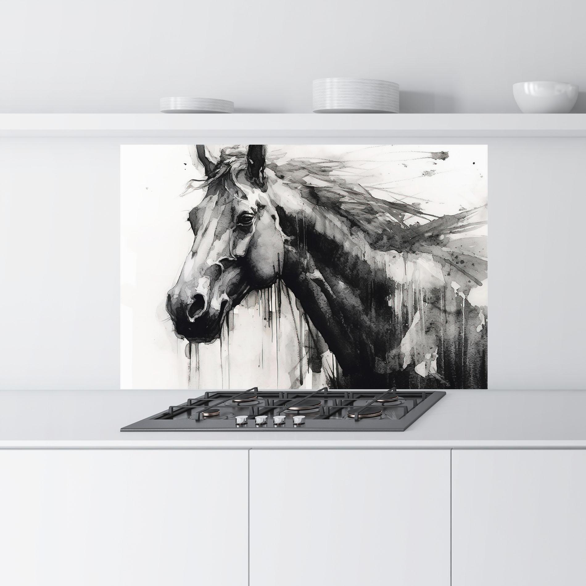 Стъклен панел за кухня Black Horse Painting mockup 9