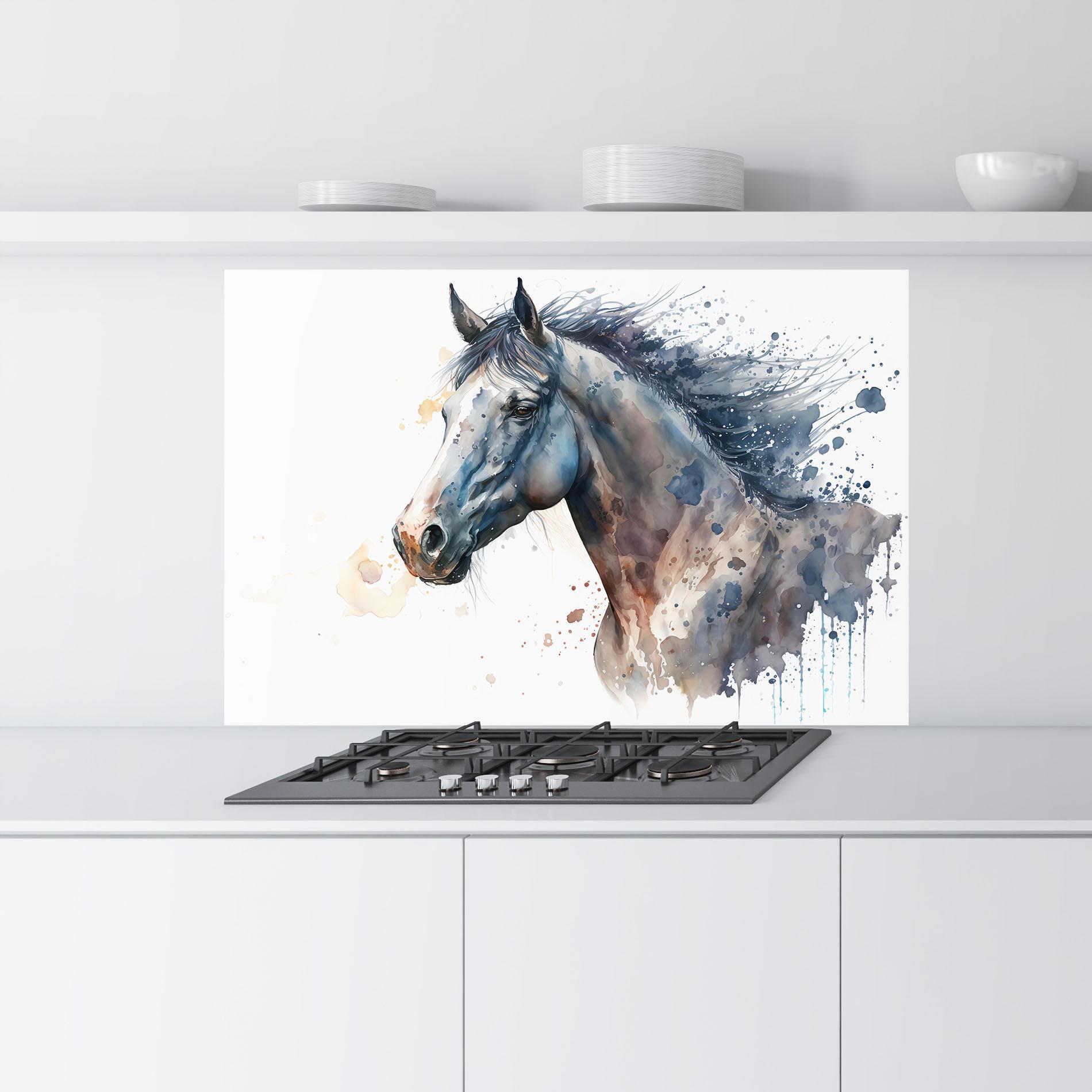 Стъклен панел за кухня Blue Horse Painting mockup 9