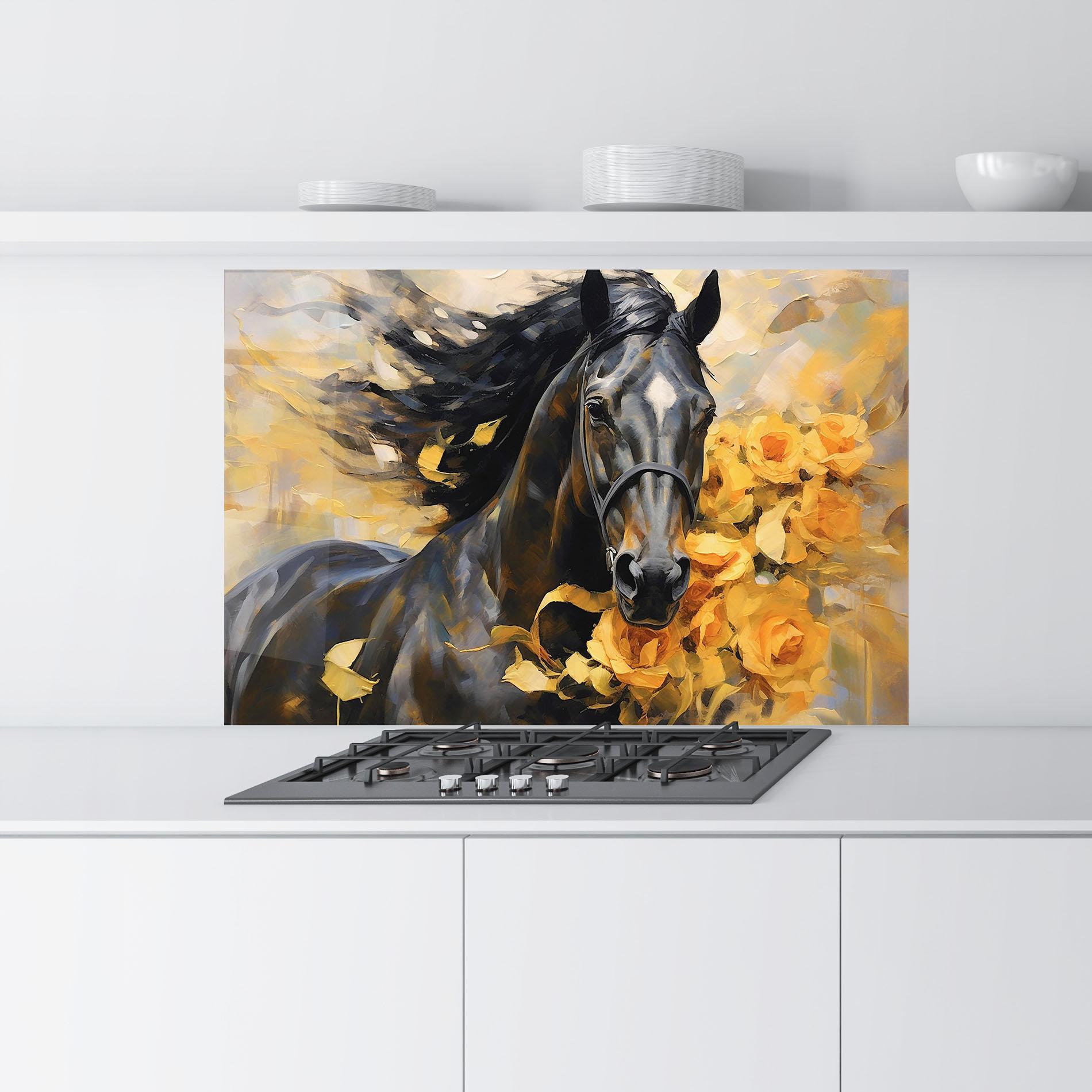 Стъклен панел за кухня Yellow Roses Horse mockup 9