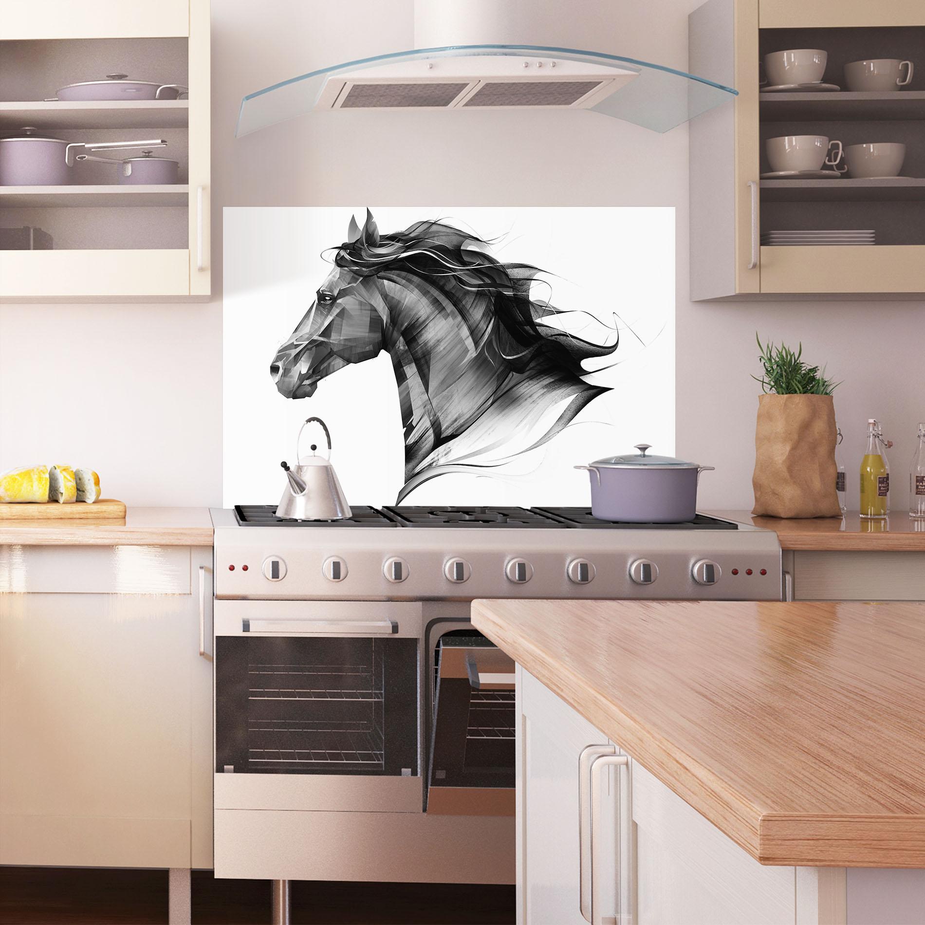Стъклен панел за кухня Black Portrait Horse mockup 1