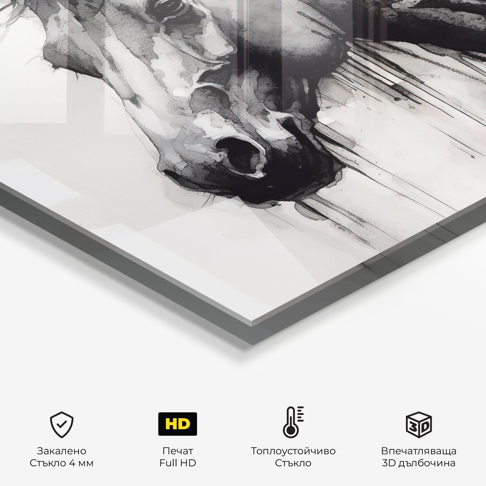 Стъклен панел за кухня Black Horse Painting mockup 2