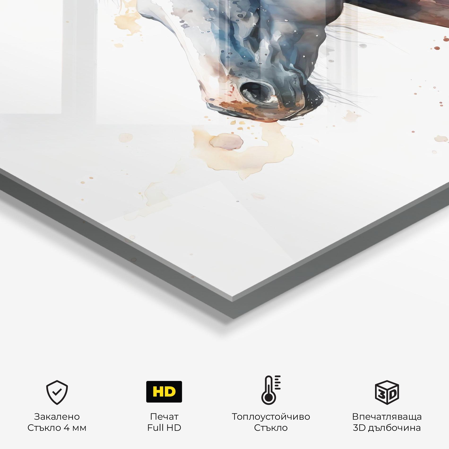 Стъклен панел за кухня Blue Horse Painting mockup 2