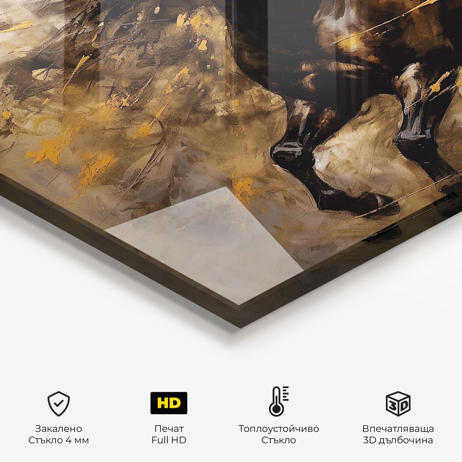 Стъклен панел за кухня Gold Brown Horse mockup 2
