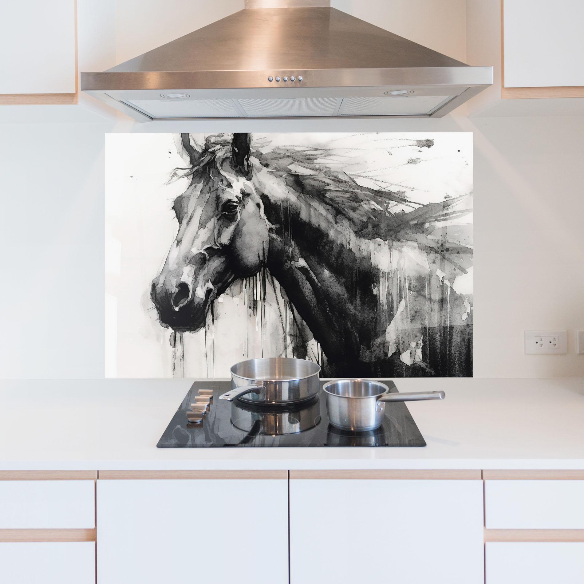 Стъклен панел за кухня Black Horse Painting mockup 5