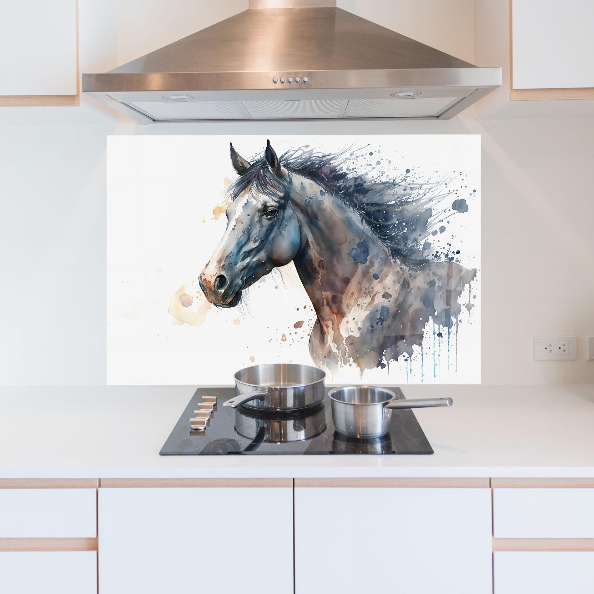 Стъклен панел за кухня Blue Horse Painting mockup 5