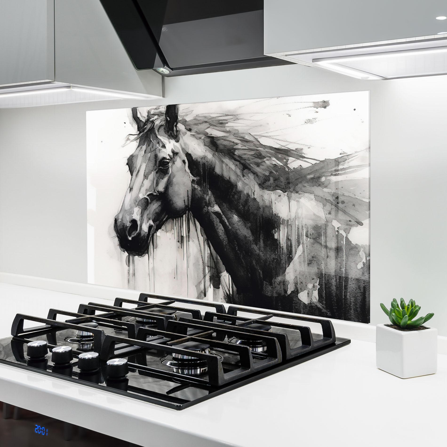 Стъклен панел за кухня Black Horse Painting mockup 6