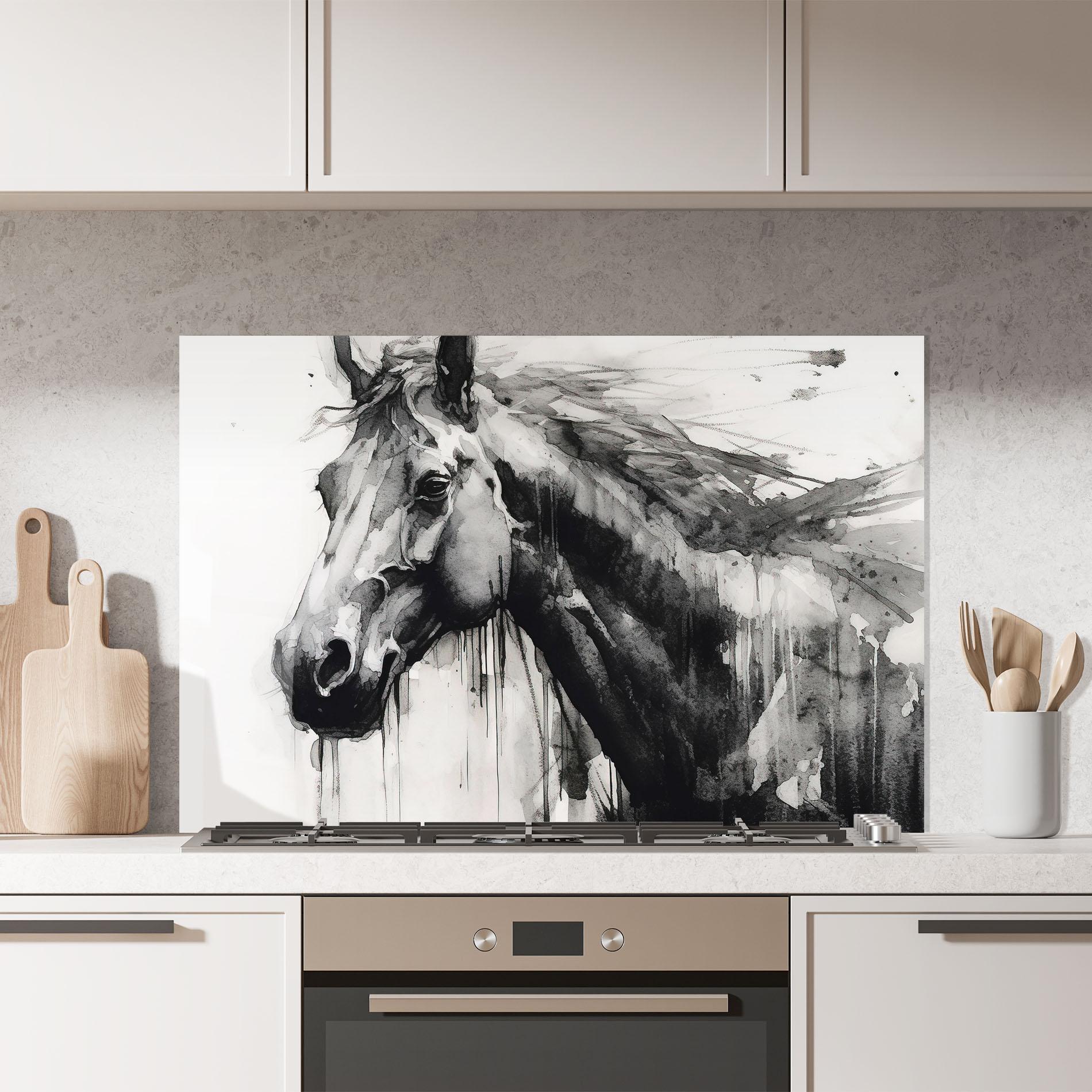 Стъклен панел за кухня Black Horse Painting mockup 7