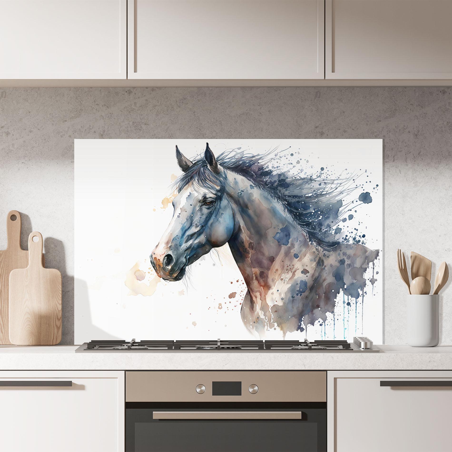 Стъклен панел за кухня Blue Horse Painting mockup 7