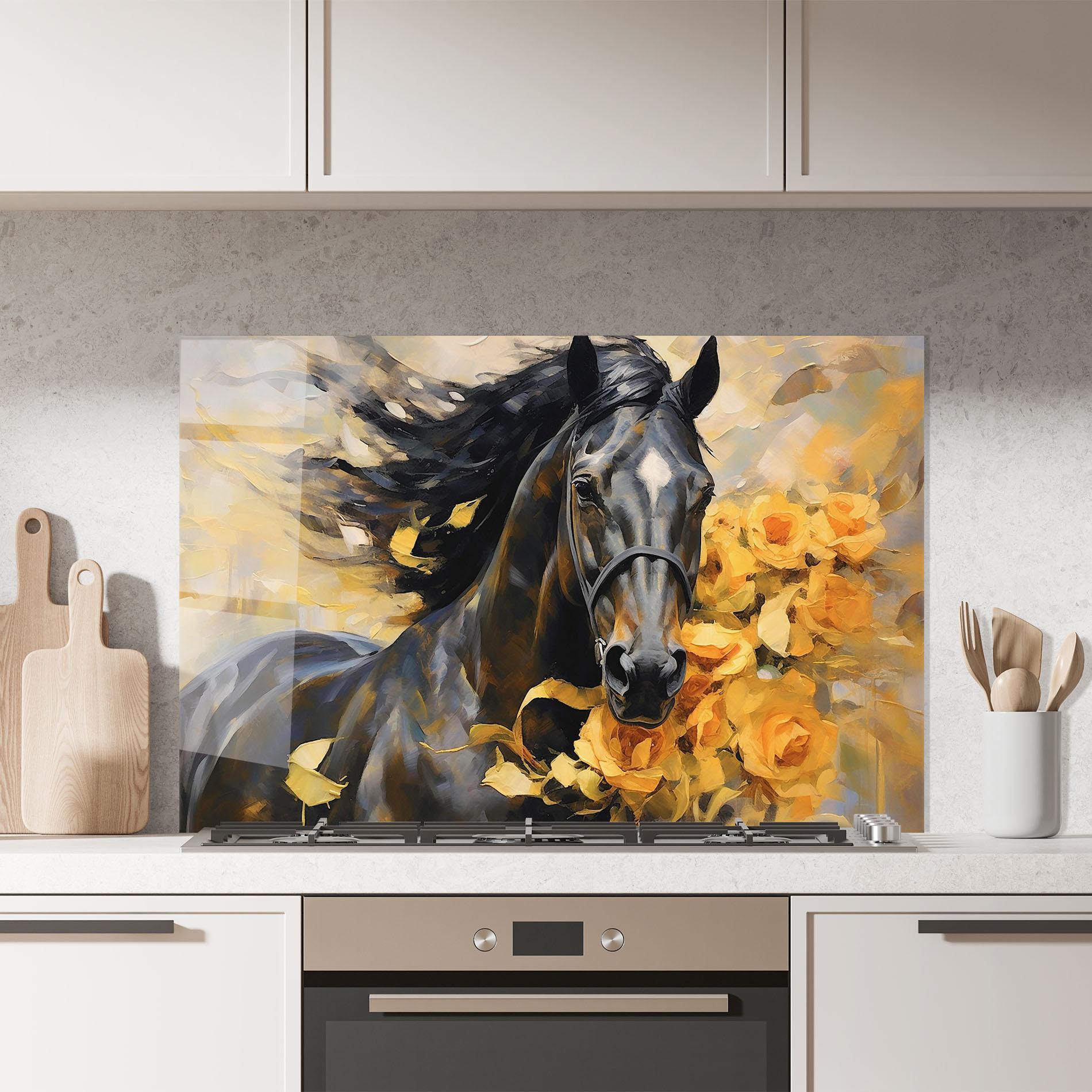 Стъклен панел за кухня Yellow Roses Horse mockup 7