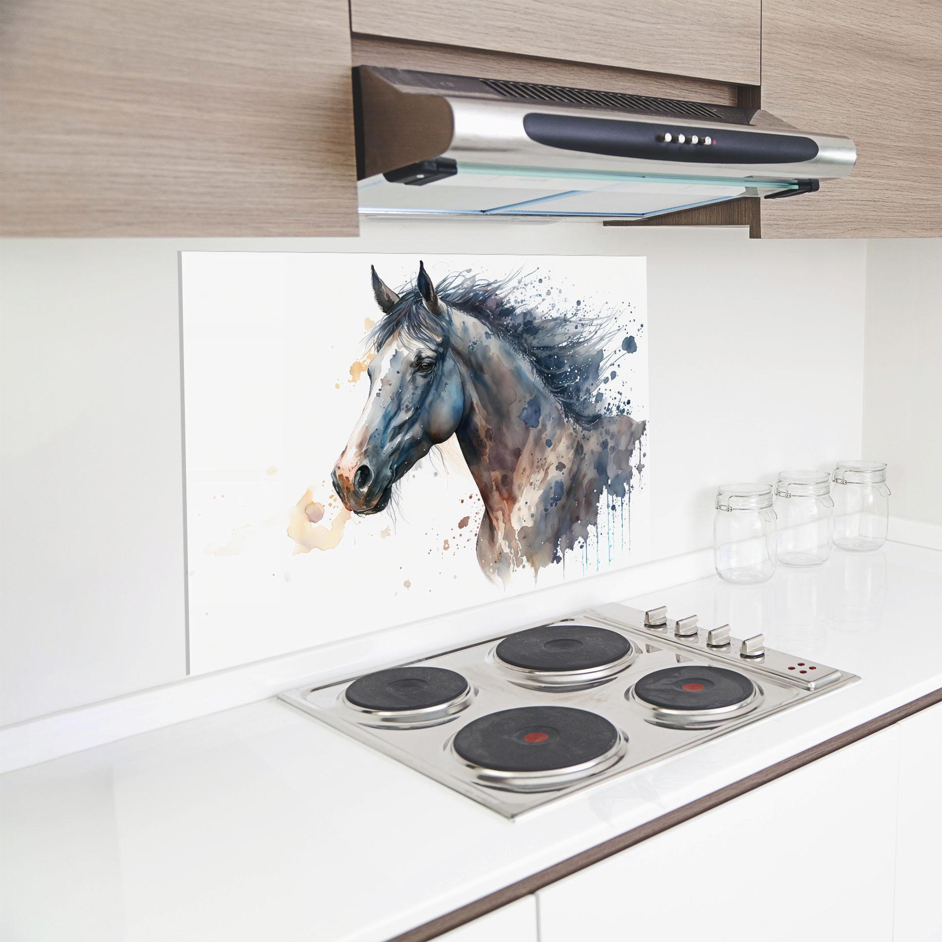 Стъклен панел за кухня Blue Horse Painting mockup 8