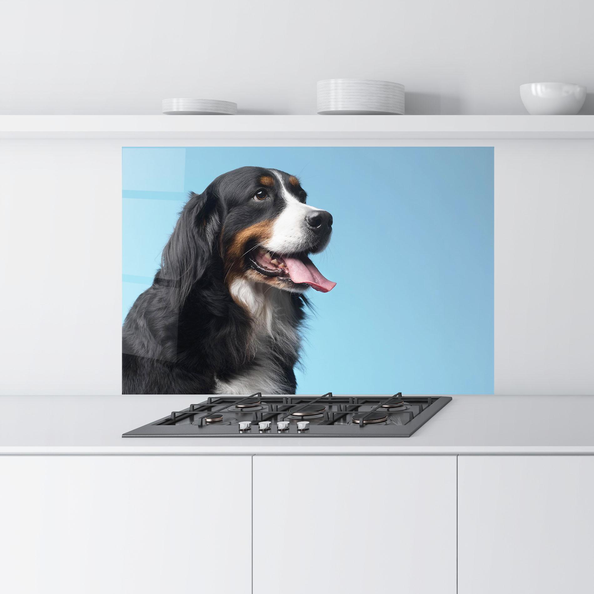 Стъклен панел за кухня Dog On Blue mockup 9