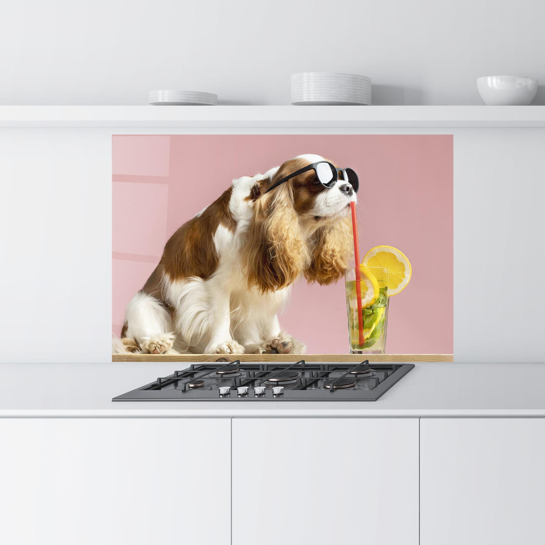 Стъклен панел за кухня Dog With Juice mockup 9