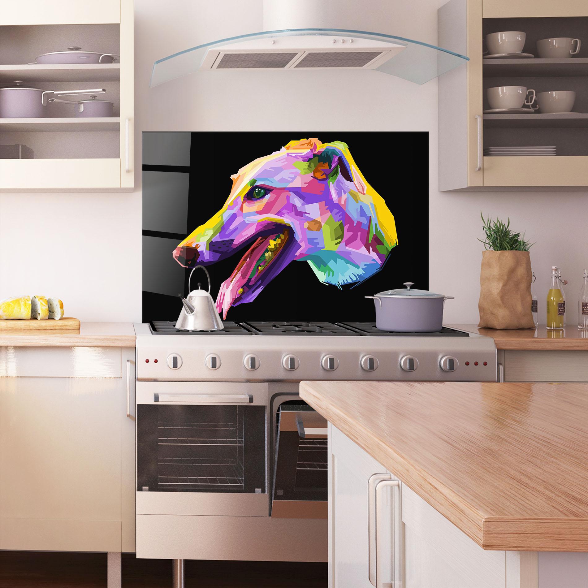 Стъклен панел за кухня Colorful Dog Art mockup 1
