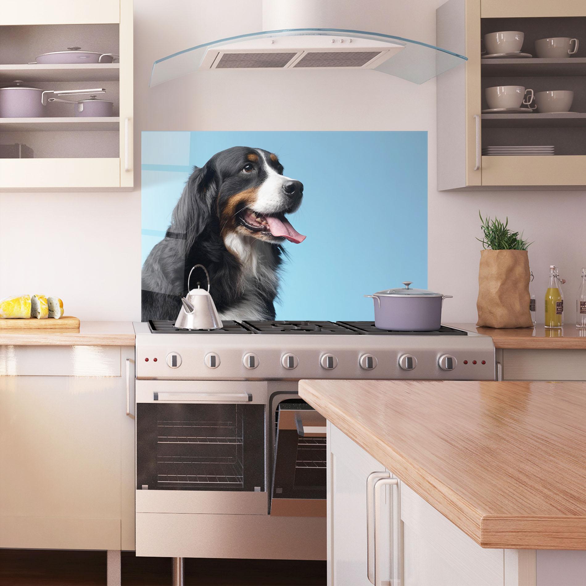 Стъклен панел за кухня Dog On Blue mockup 1