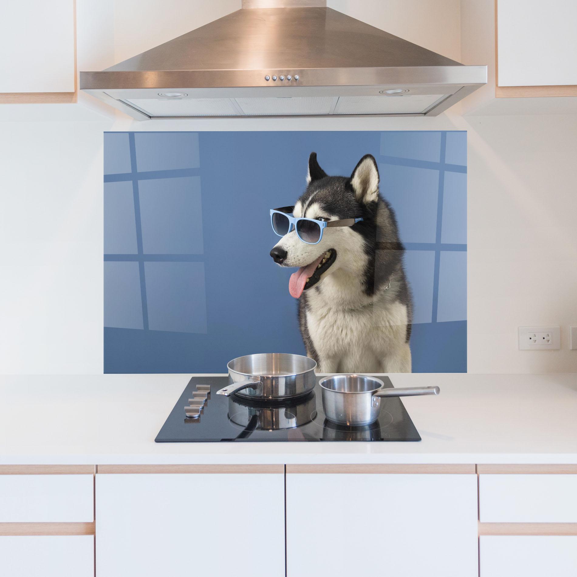 Стъклен панел за кухня Blue Glasses Dog mockup 5