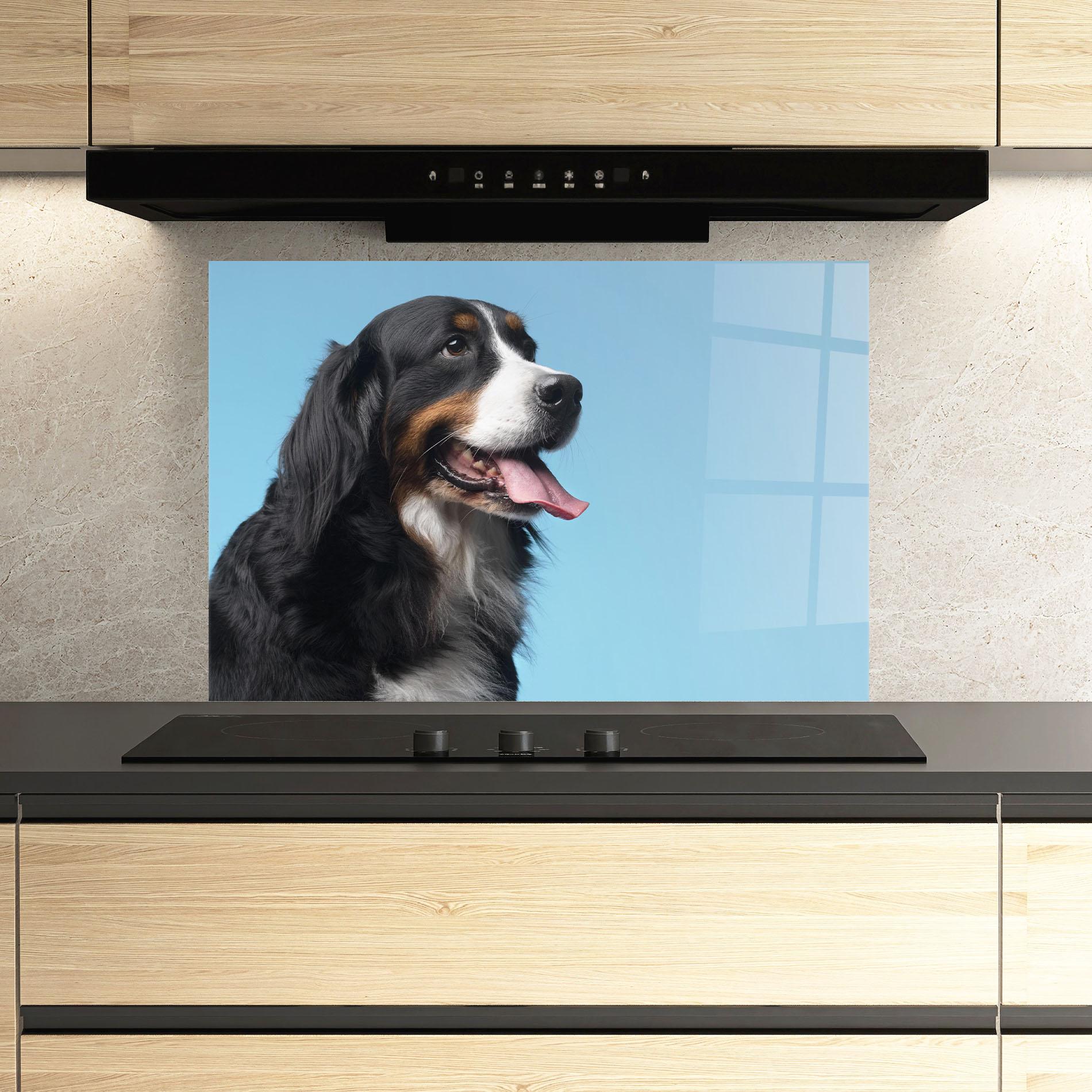 Стъклен панел за кухня Dog On Blue mockup 3