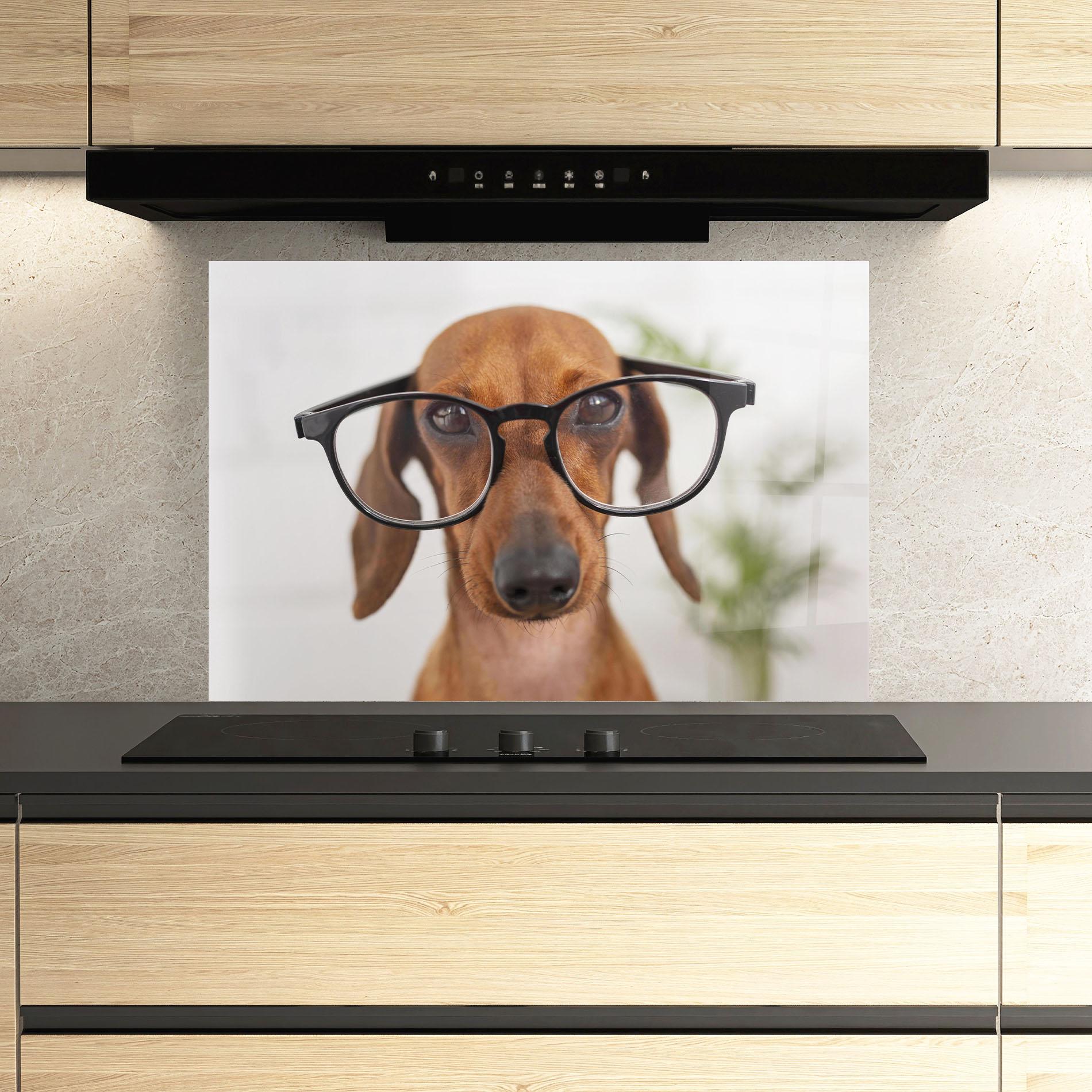 Стъклен панел за кухня Dog Wearing Glasses mockup 3