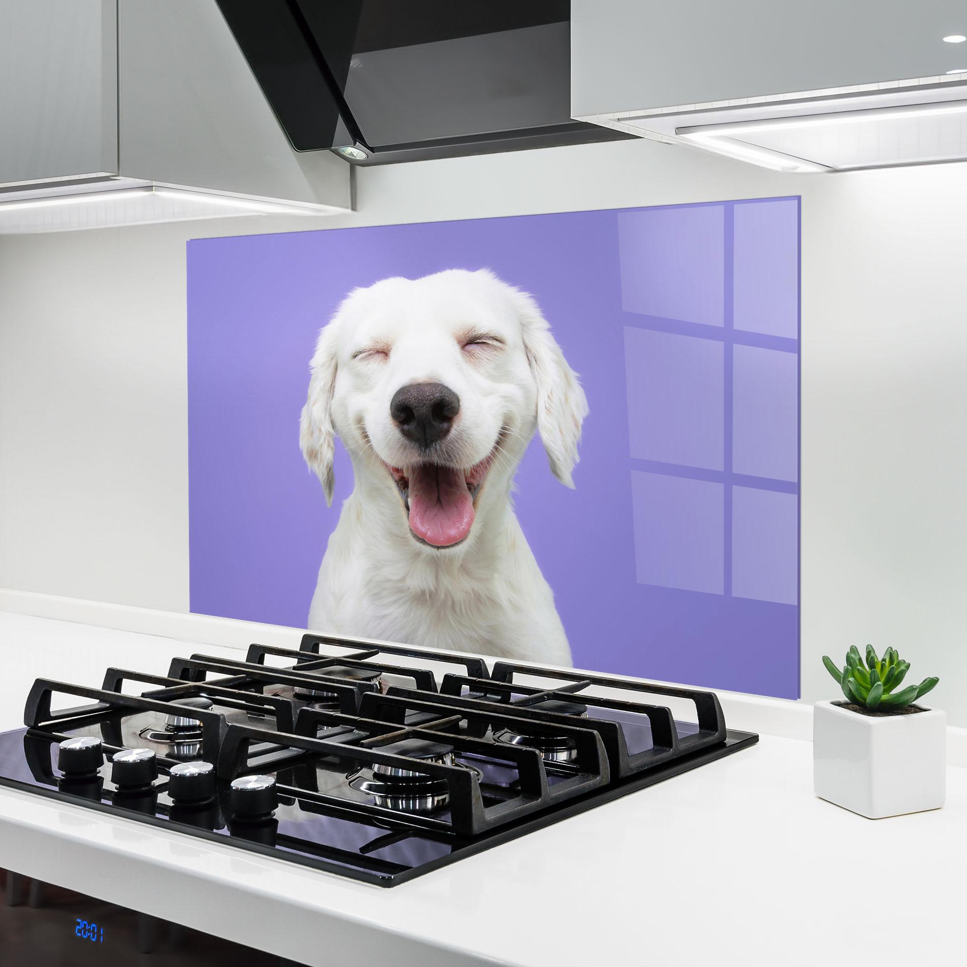 Стъклен панел за кухня Happy Whit Puppy mockup 6