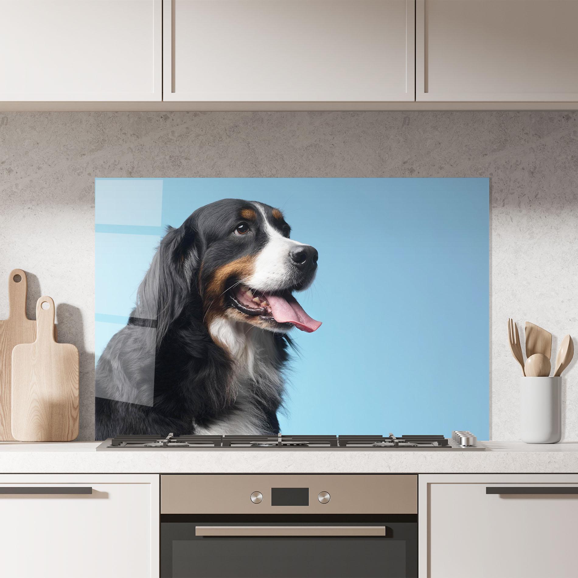 Стъклен панел за кухня Dog On Blue mockup 7