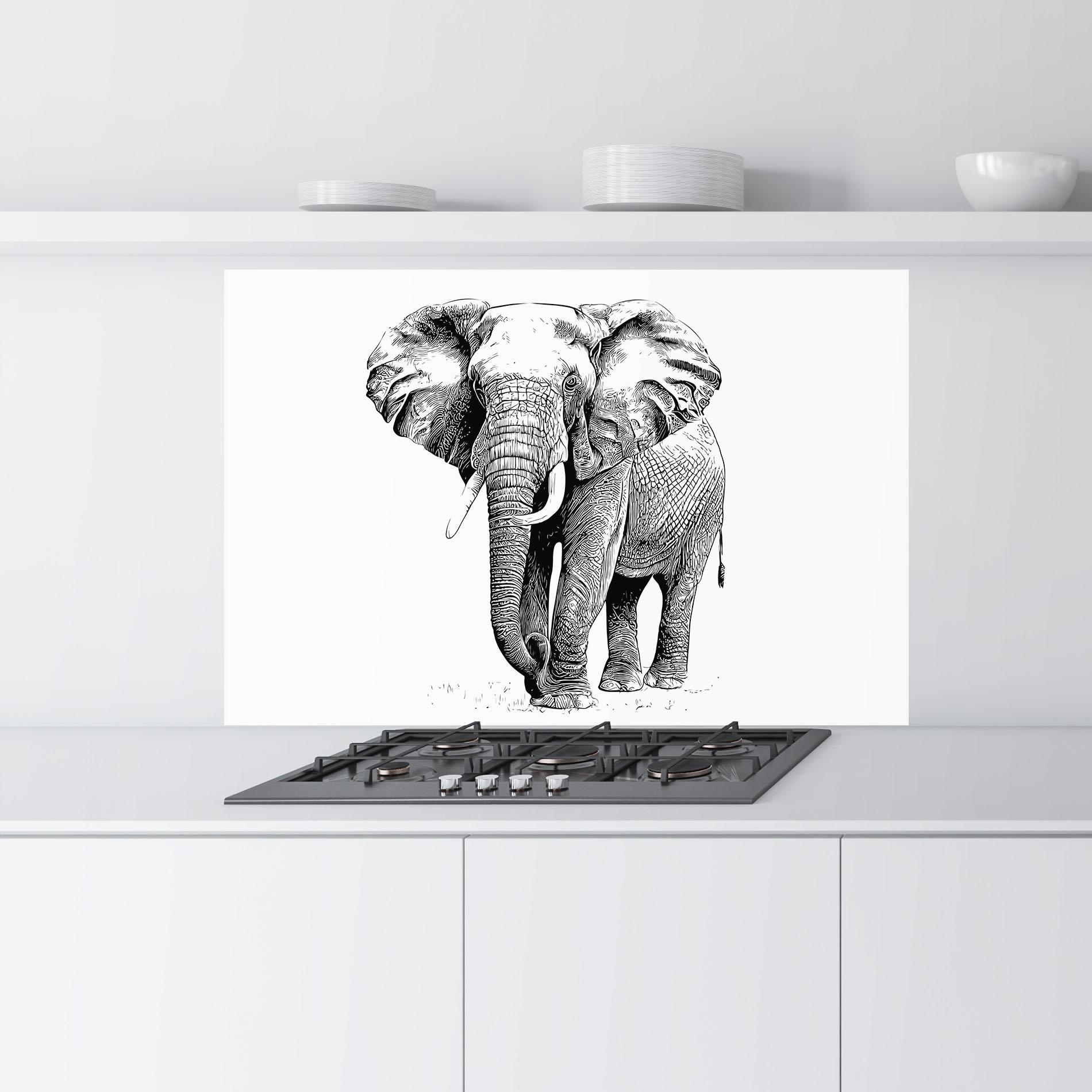 Стъклен панел за кухня Black Lines Elephant mockup 9