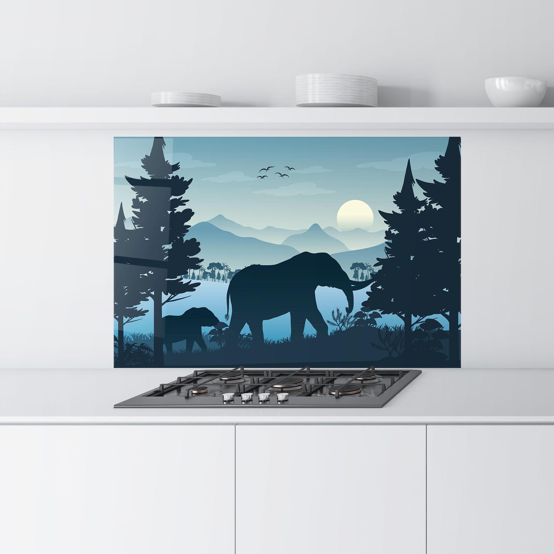 Стъклен панел за кухня Blue Light Elephant mockup 9