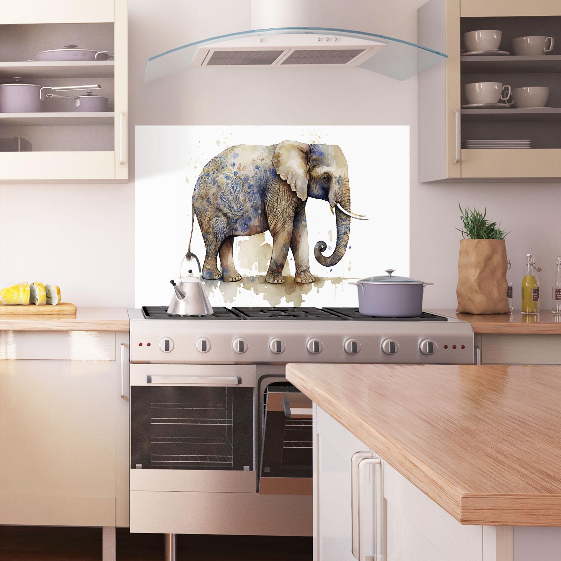 Стъклен панел за кухня Blue Grey Elephant mockup 1