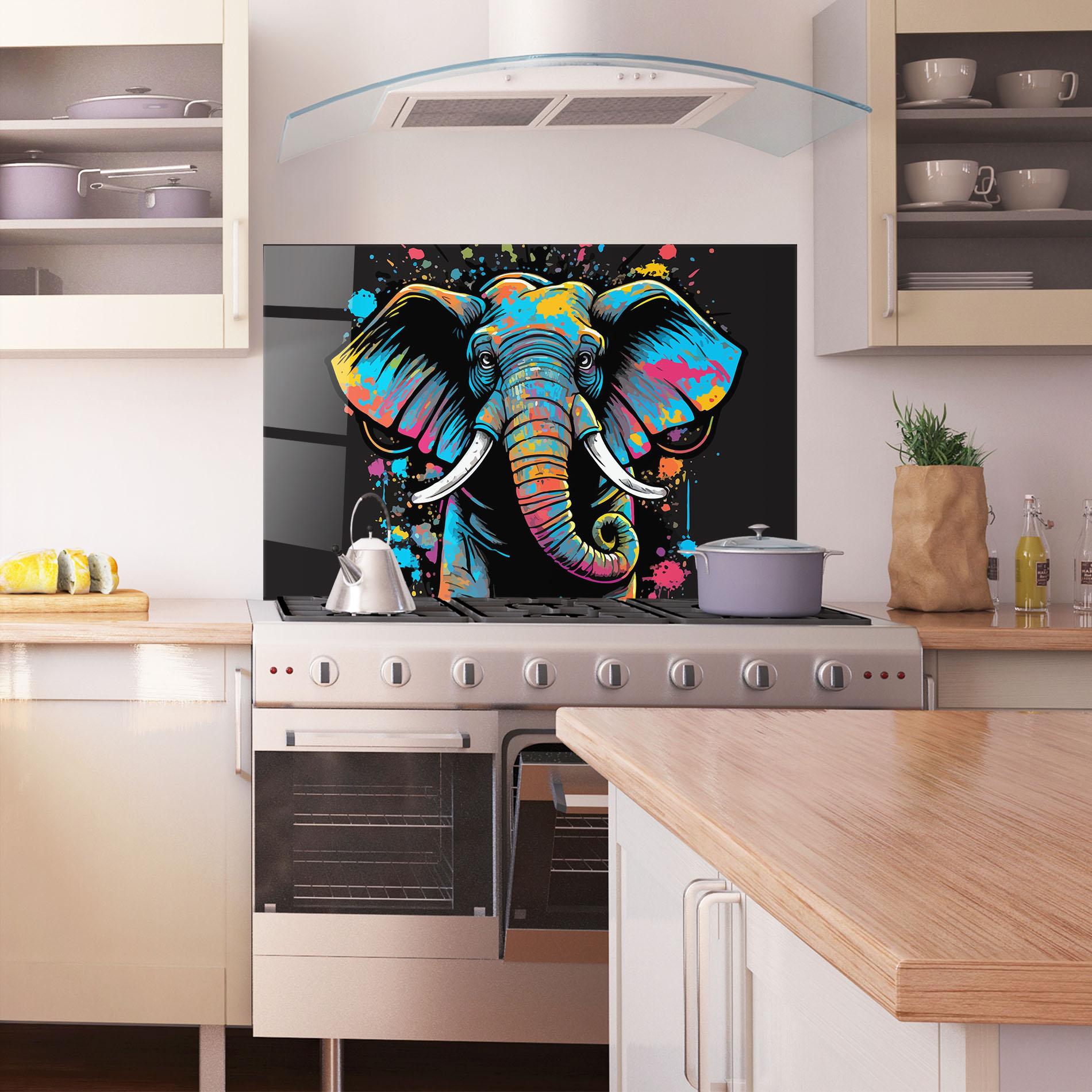 Стъклен панел за кухня Colorful Grey Elephant mockup 1