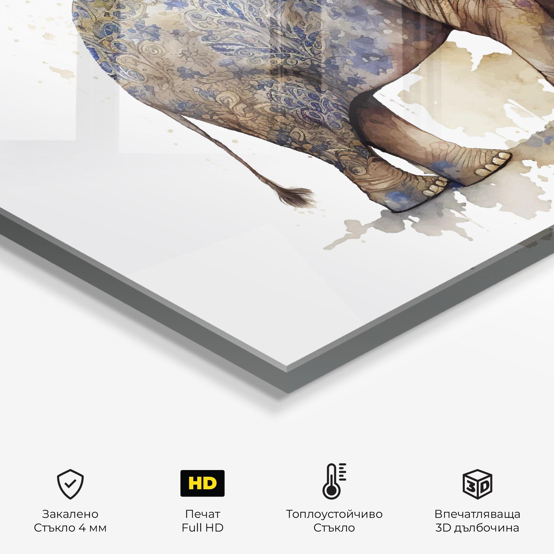 Стъклен панел за кухня Blue Grey Elephant mockup 2