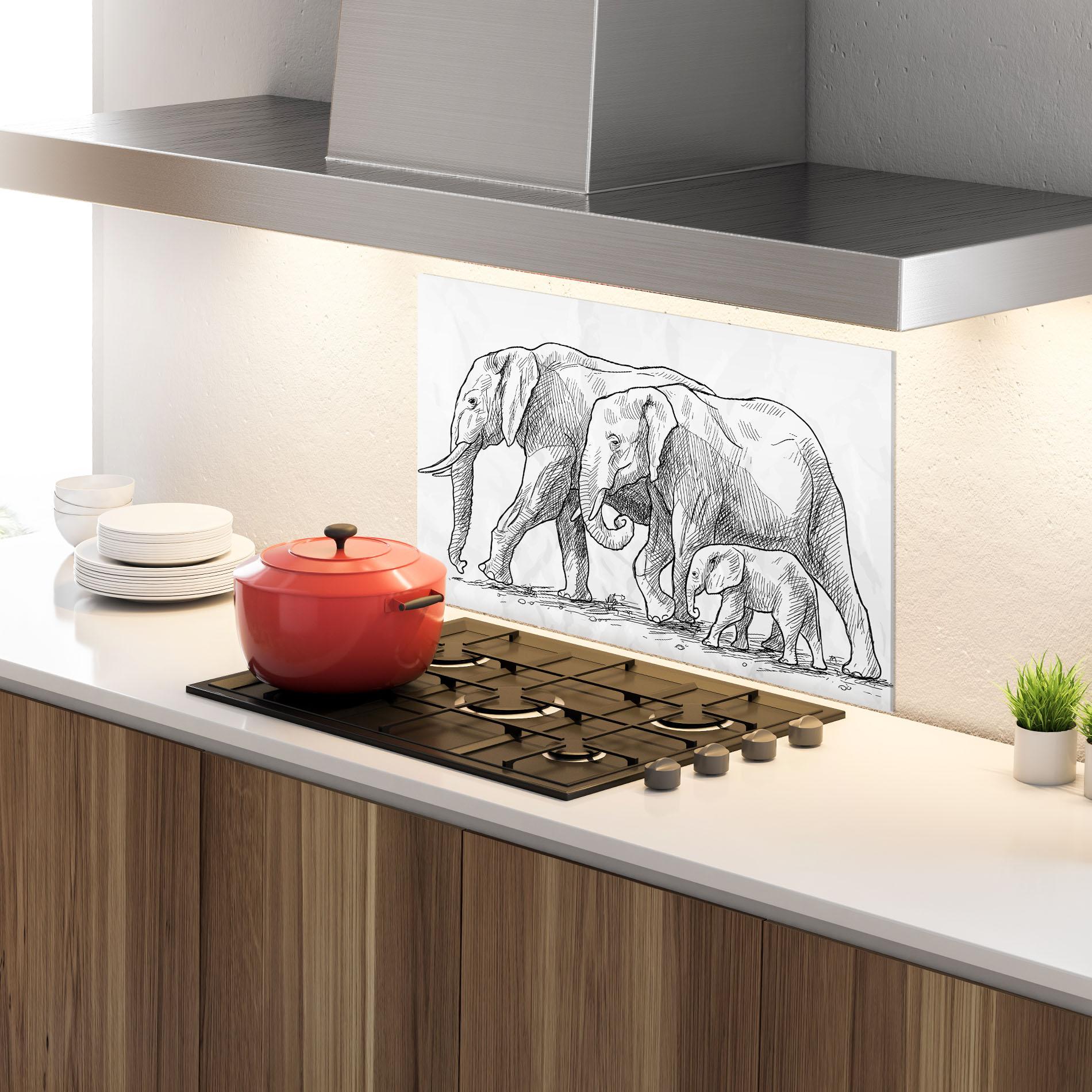 Стъклен панел за кухня Elephant Family mockup 4