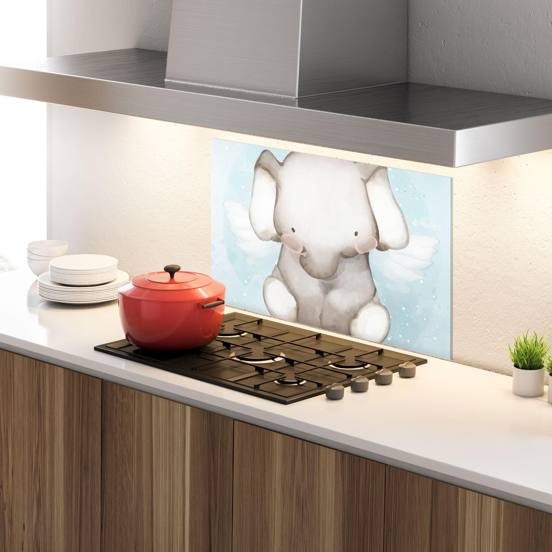 Стъклен панел за кухня Elephant On Blue mockup 4