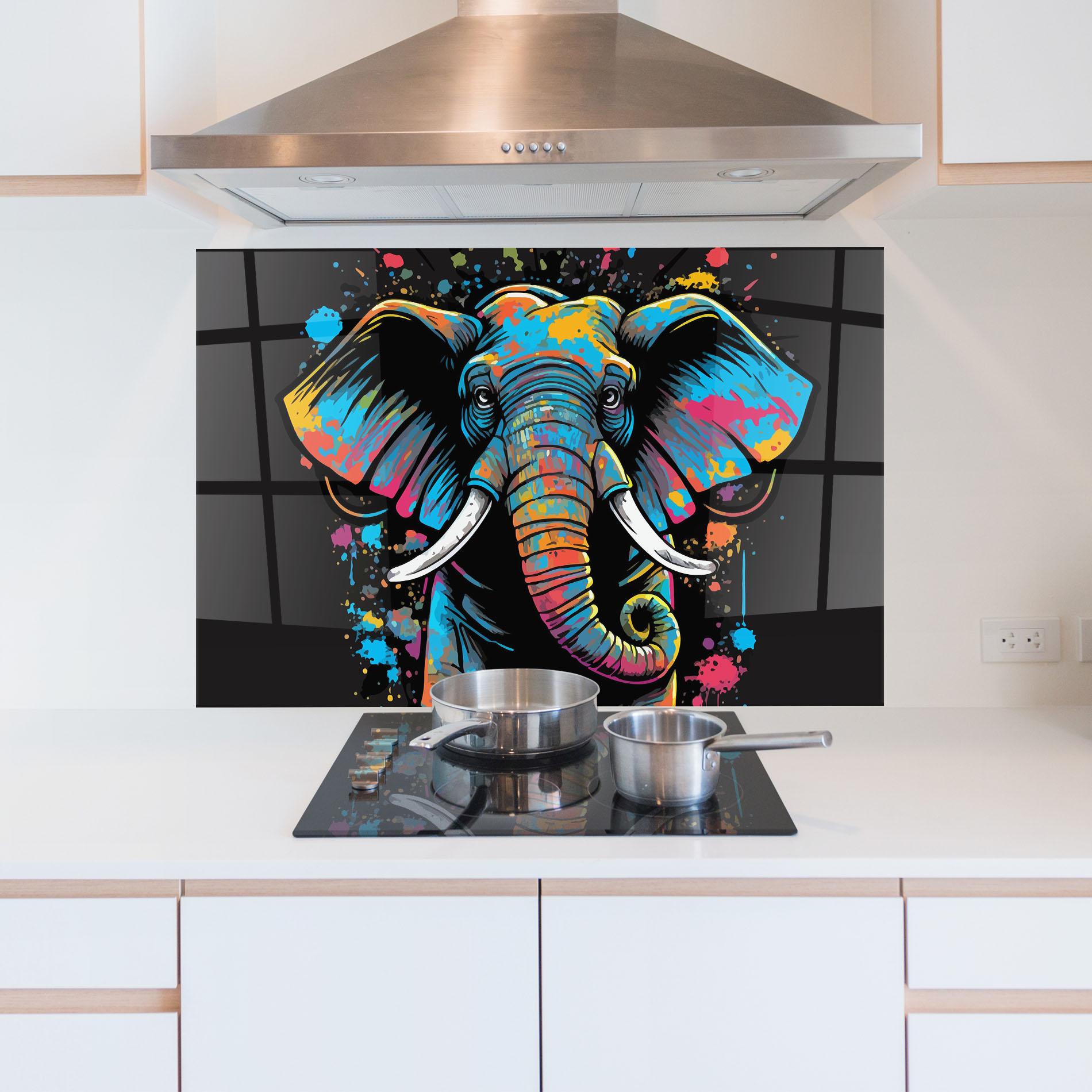 Стъклен панел за кухня Colorful Grey Elephant mockup 5