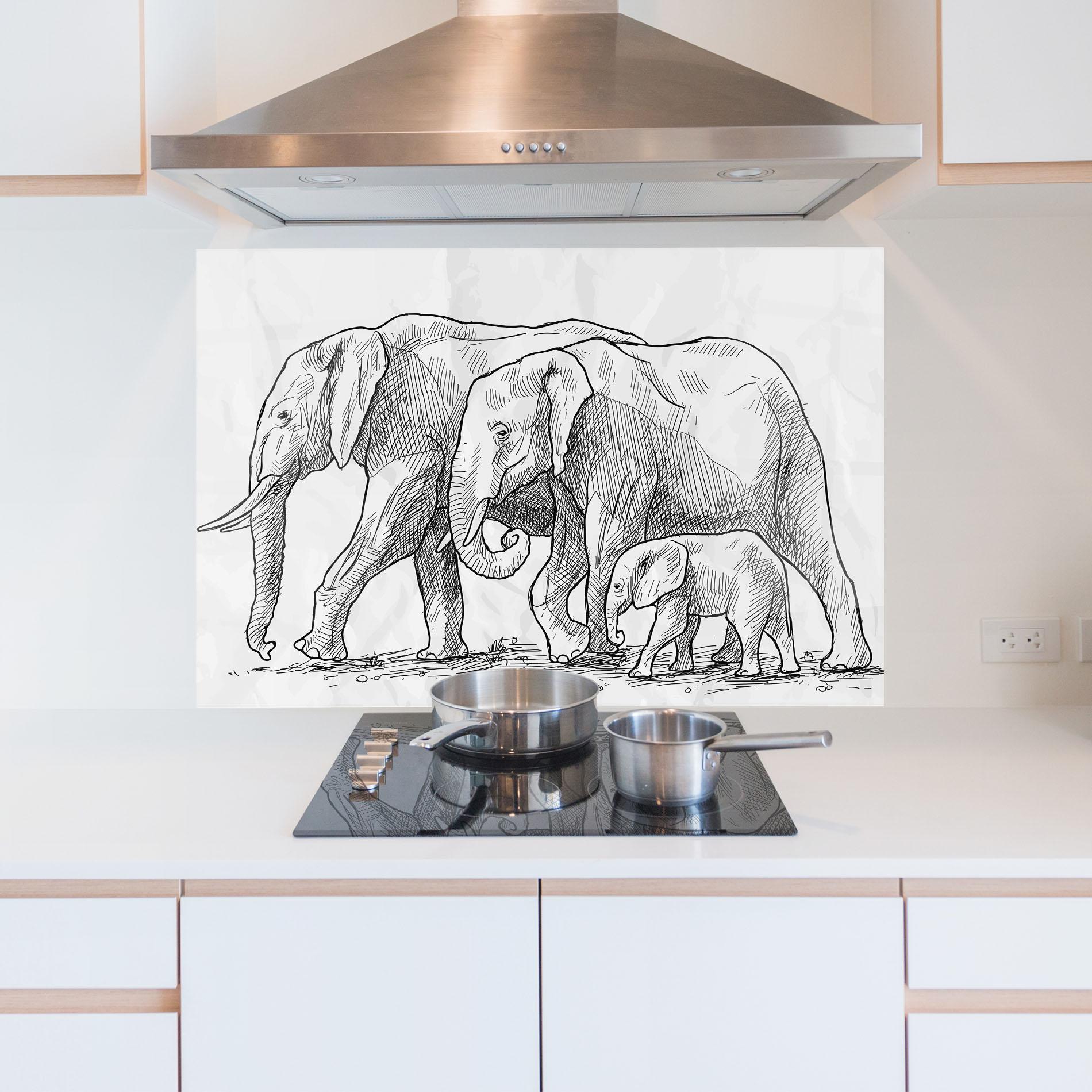 Стъклен панел за кухня Elephant Family mockup 5