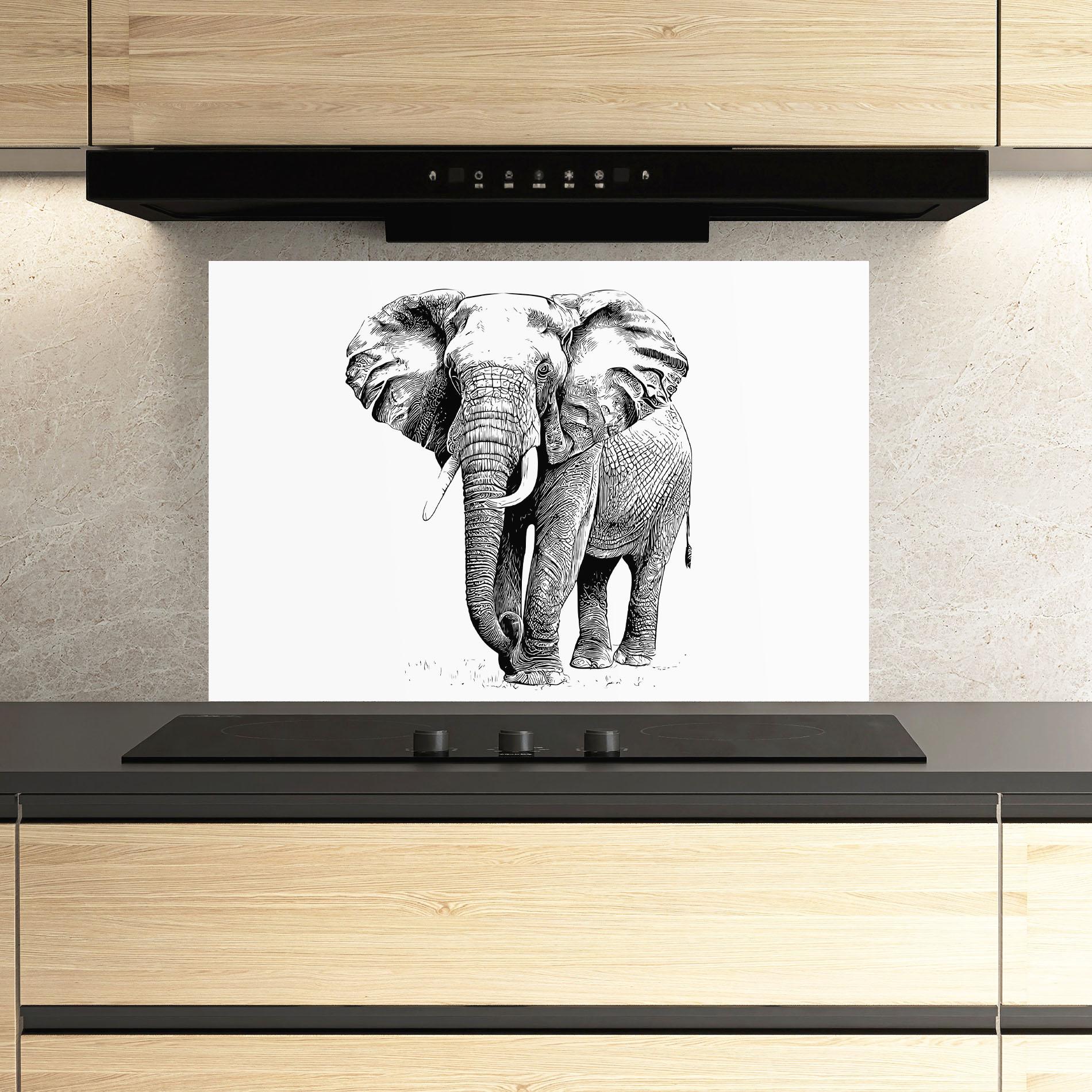 Стъклен панел за кухня Black Lines Elephant mockup 3