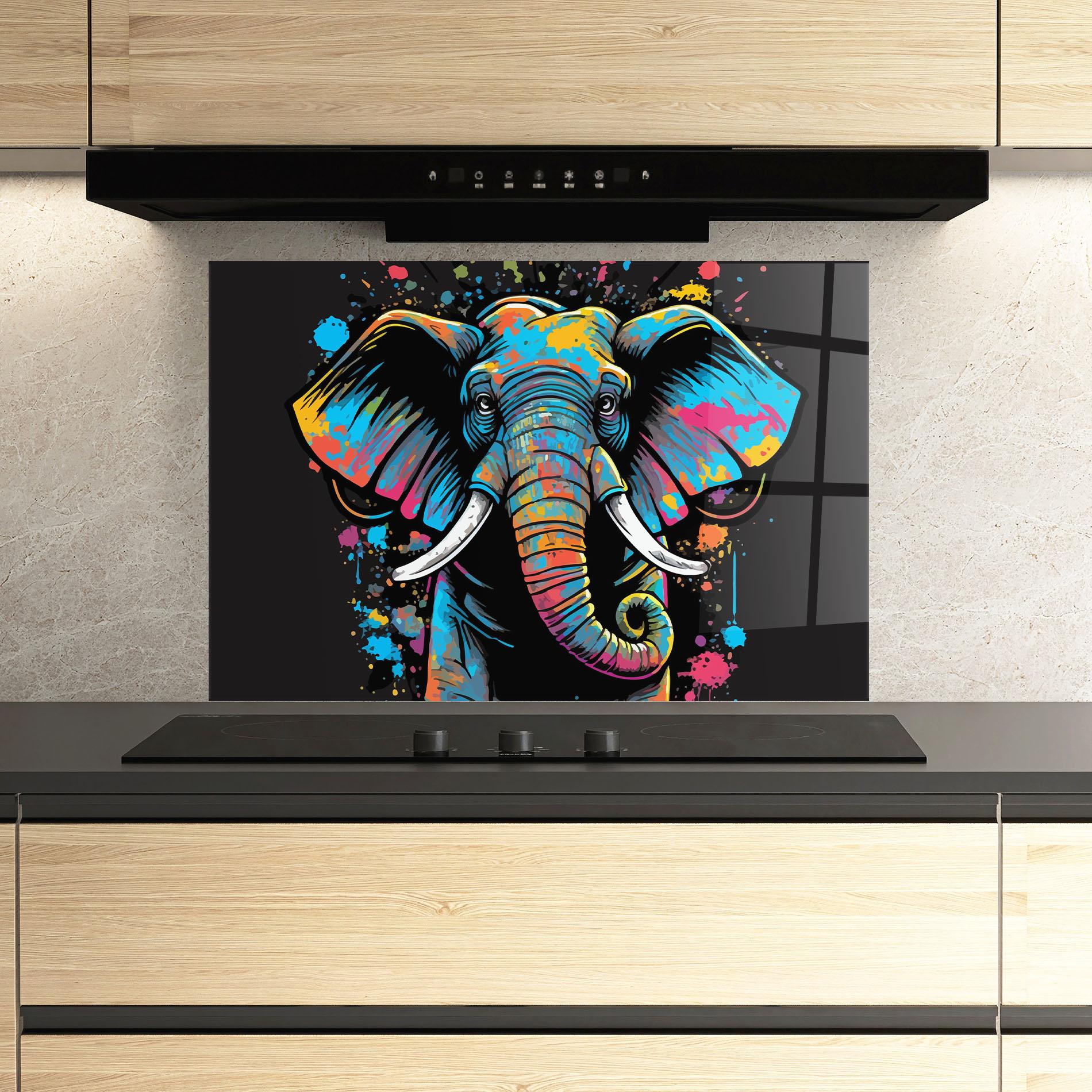 Стъклен панел за кухня Colorful Grey Elephant mockup 3