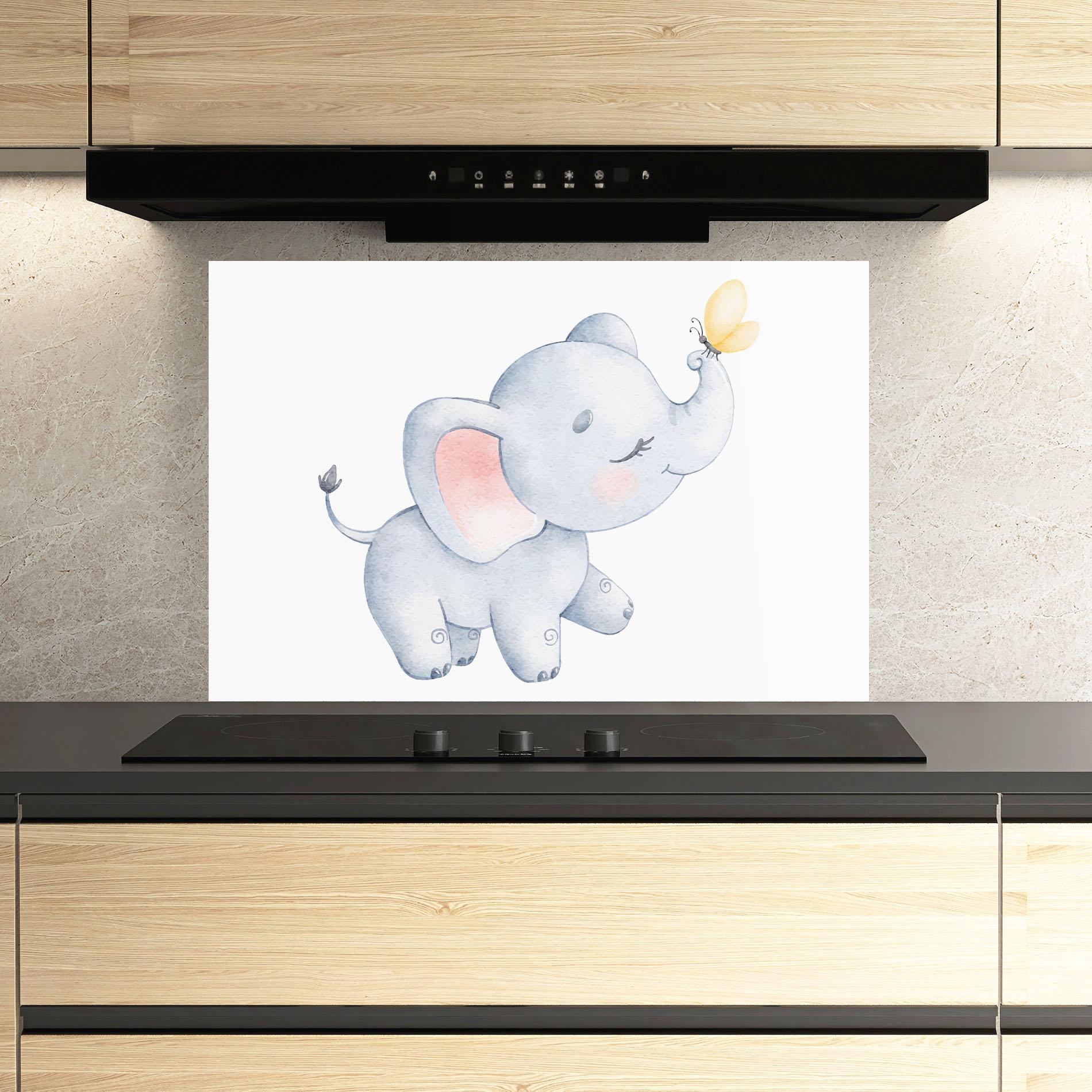 Стъклен панел за кухня Elephant Butterfly mockup 3