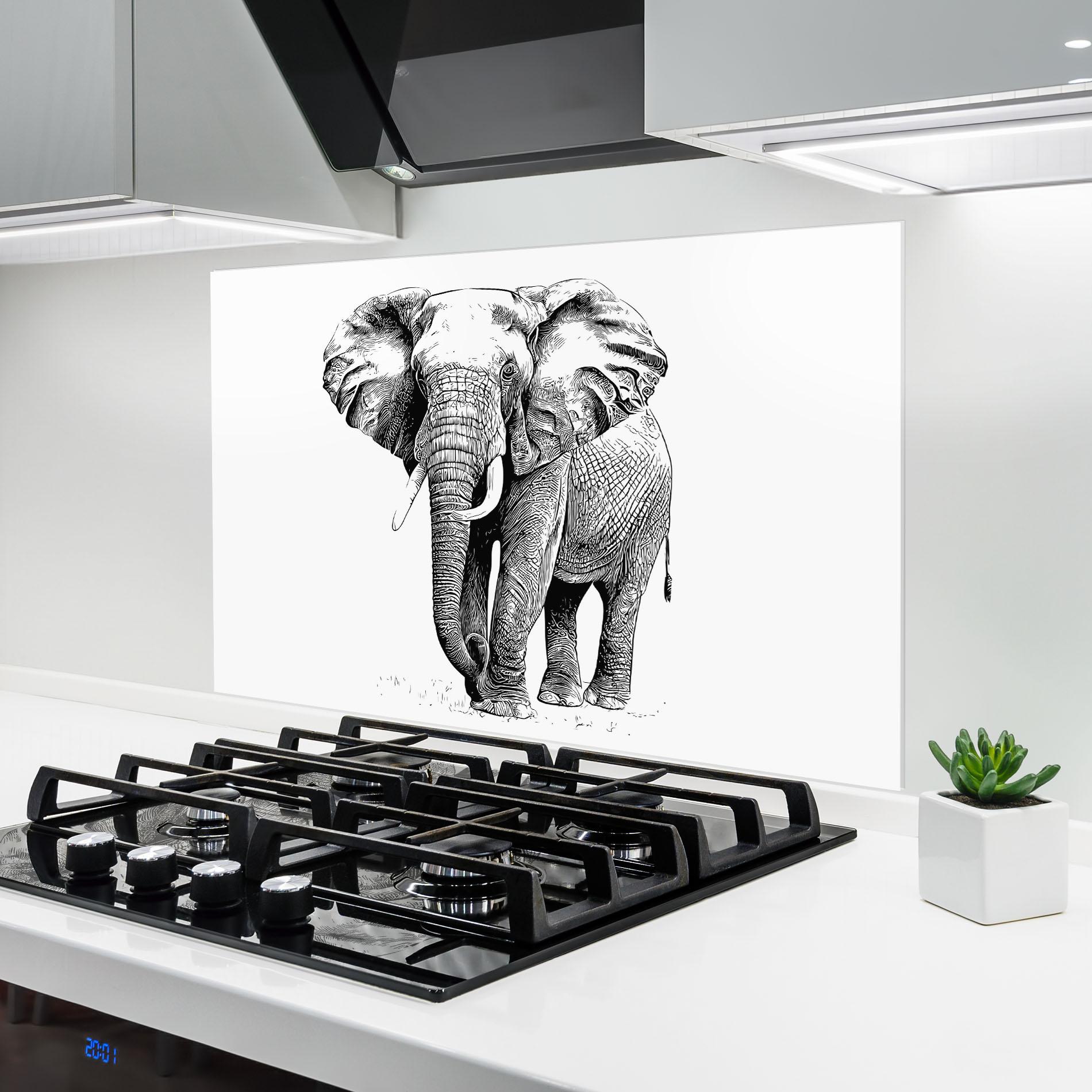 Стъклен панел за кухня Black Lines Elephant mockup 6