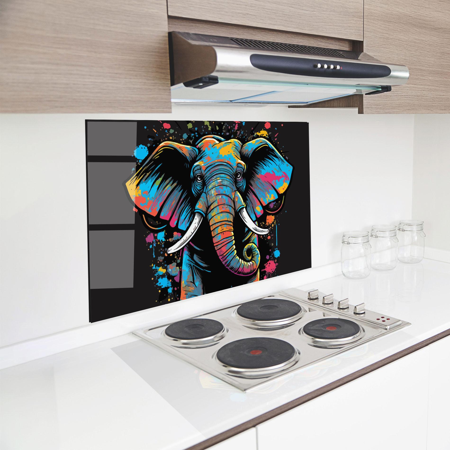 Стъклен панел за кухня Colorful Grey Elephant mockup 8