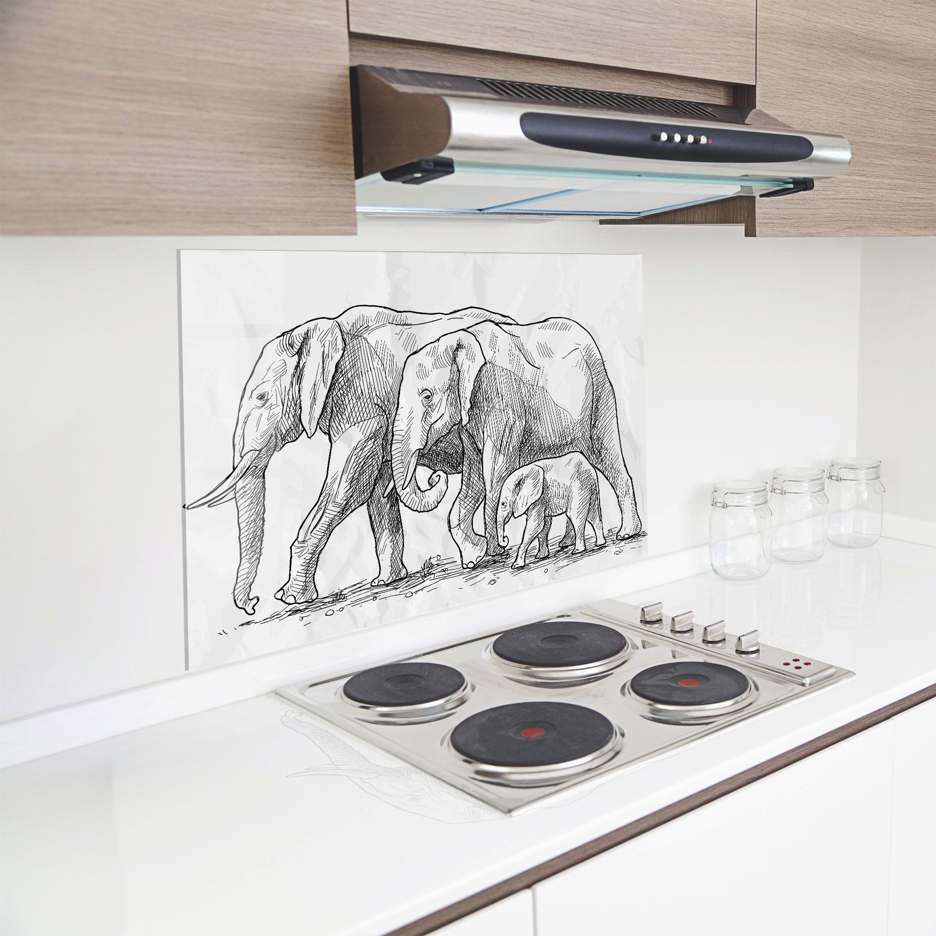 Стъклен панел за кухня Elephant Family mockup 8