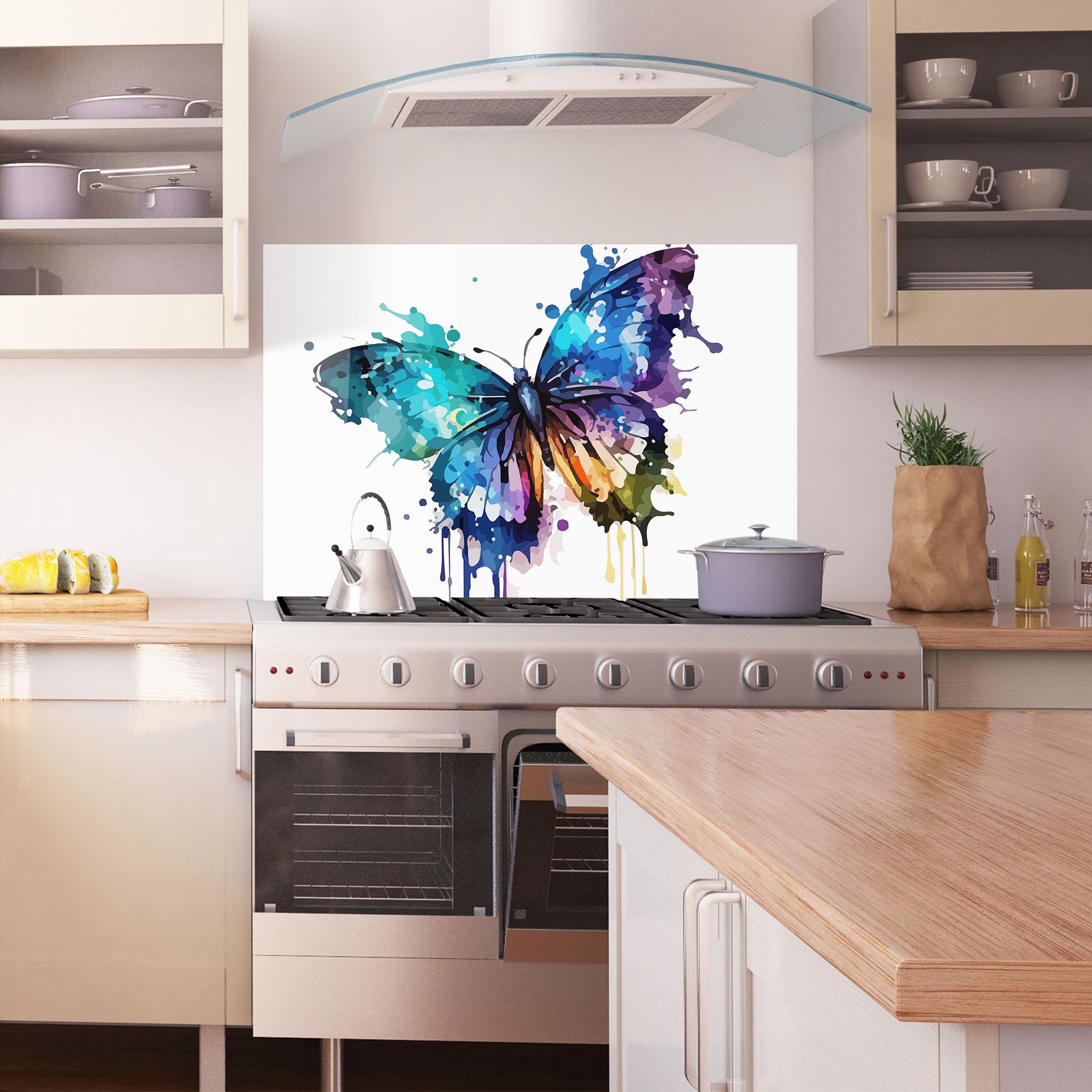 Стъклен панел за кухня Colourful Blue Butterfly mockup 1