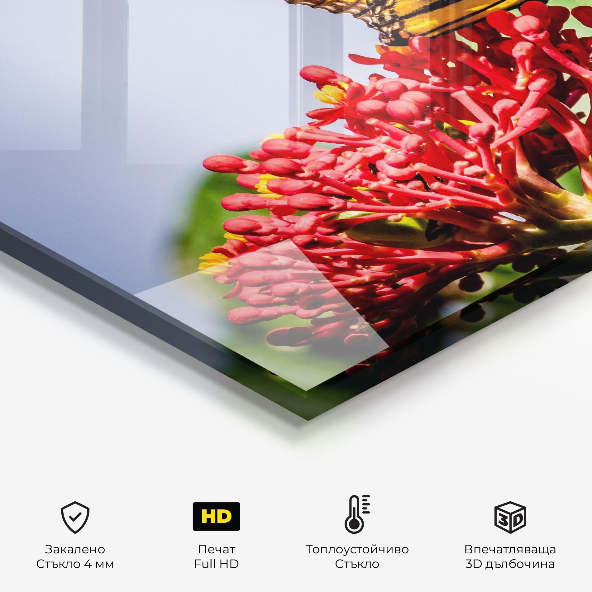 Стъклен панел за кухня Butterfly On Red Flower mockup 2