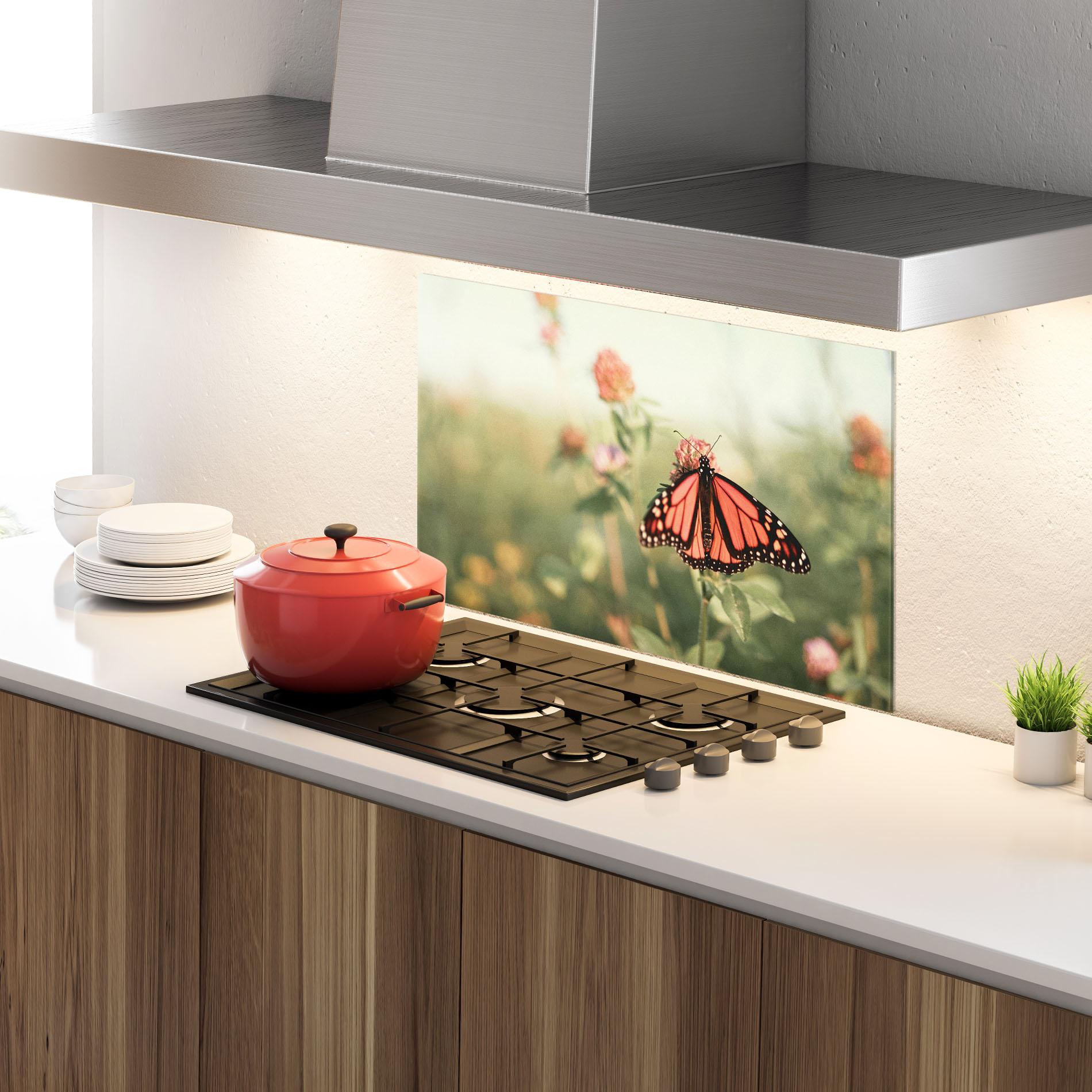 Стъклен панел за кухня Light Red Butterfly mockup 4