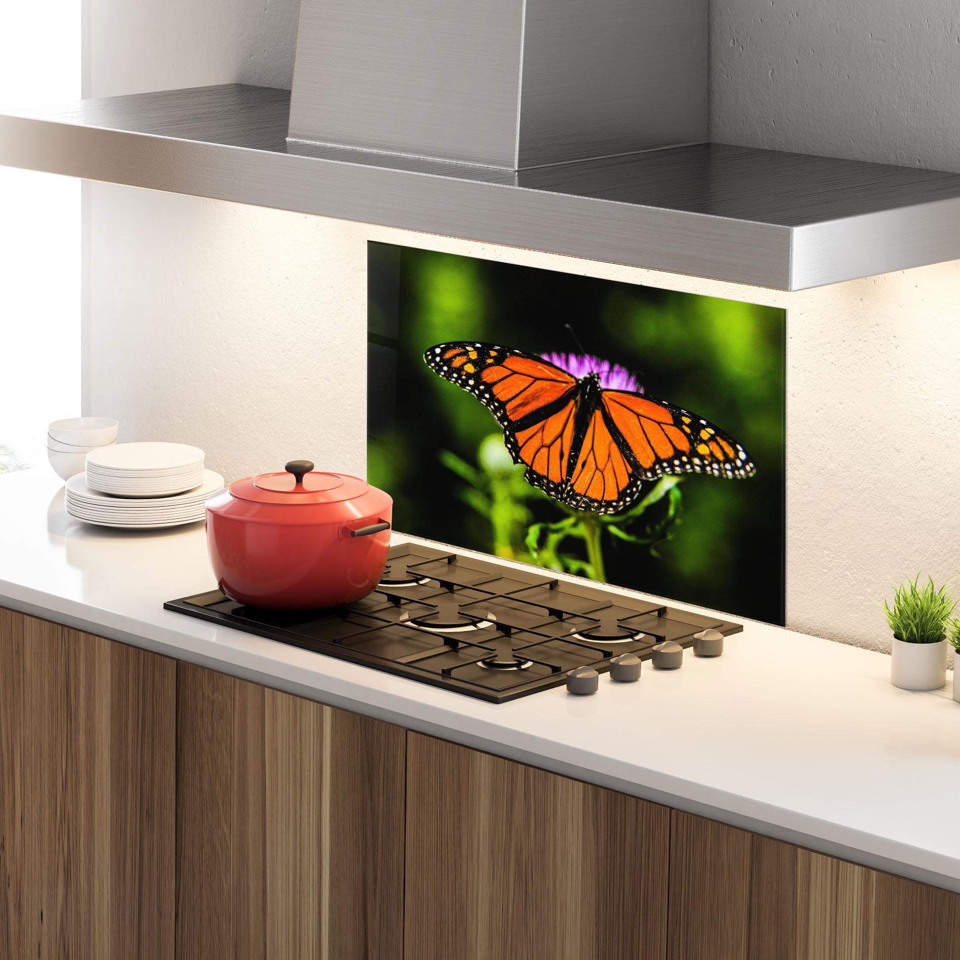 Стъклен панел за кухня Orange Open Butterfly mockup 4