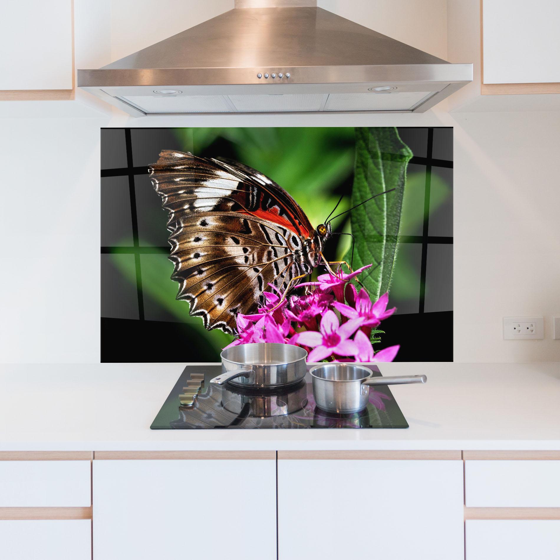 Стъклен панел за кухня Brown Red Butterfly mockup 5