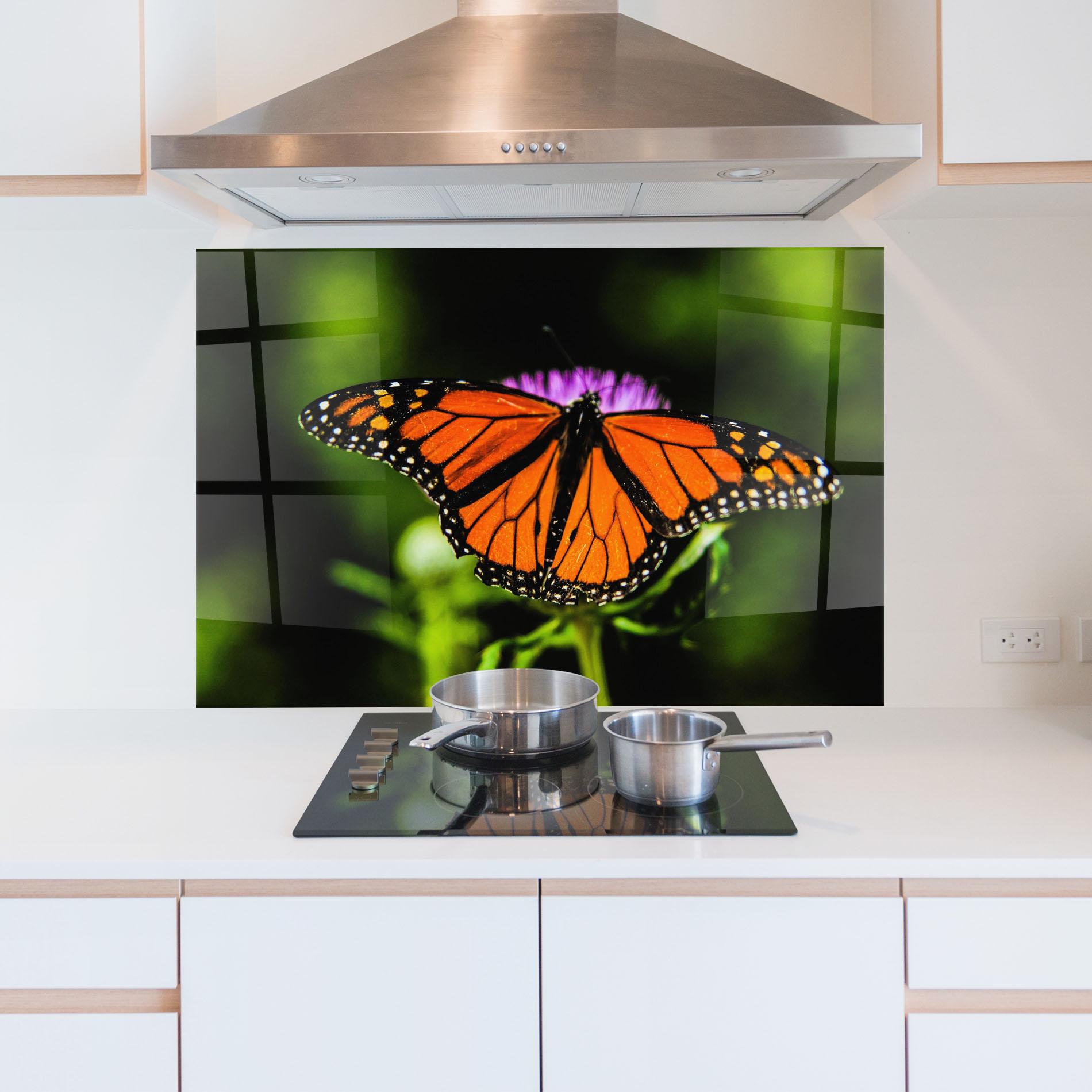 Стъклен панел за кухня Orange Open Butterfly mockup 5