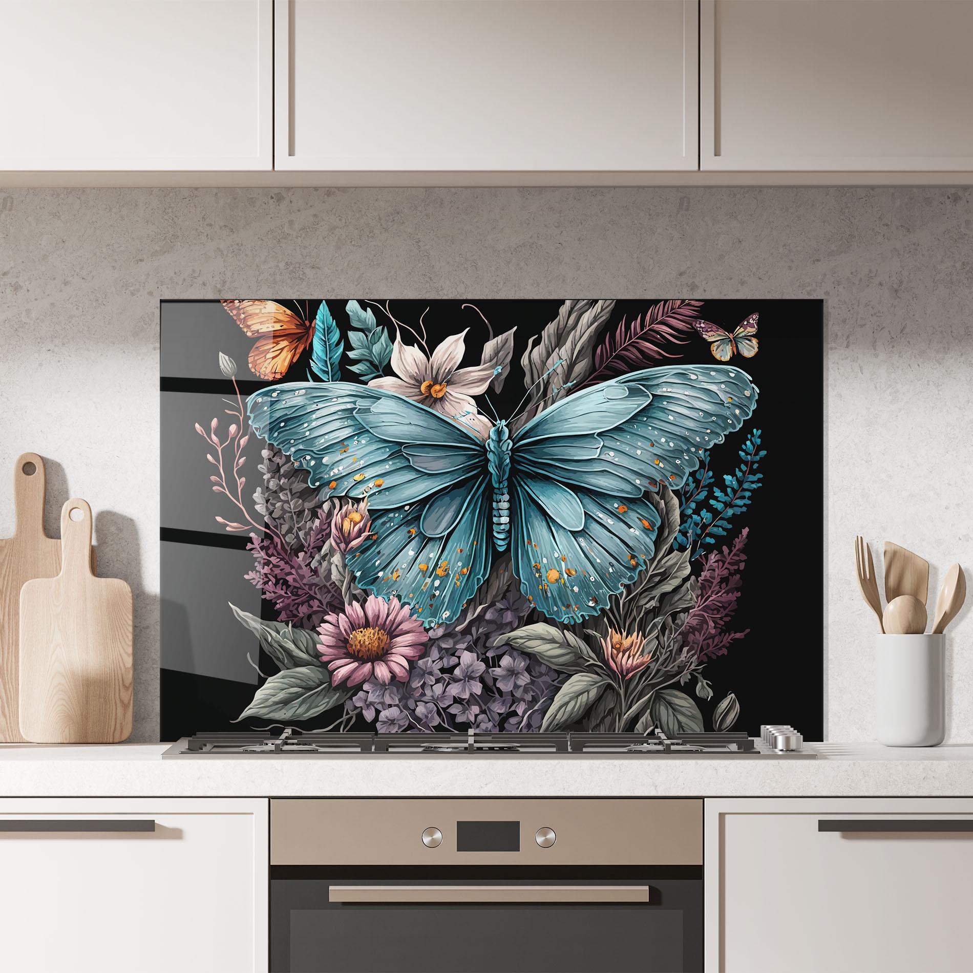 Стъклен панел за кухня Pretty Blue Butterfly mockup 7