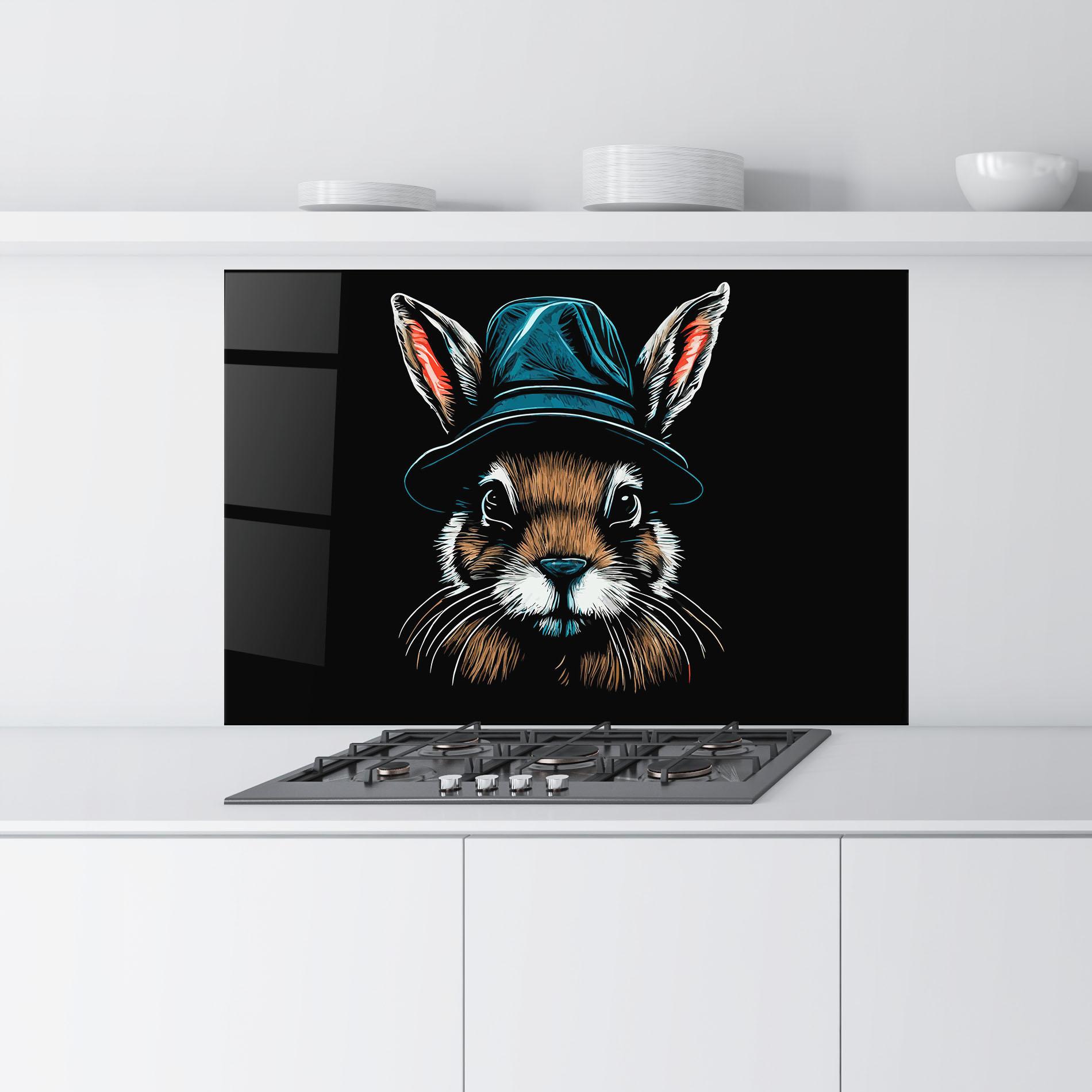 Стъклен панел за кухня Hat Bunny mockup 9
