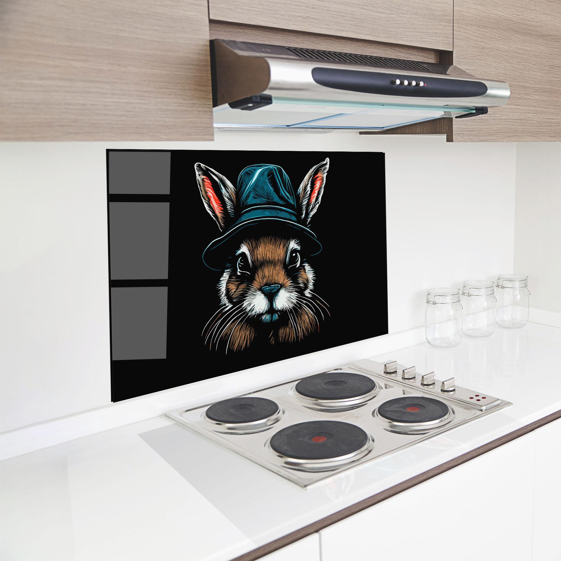 Стъклен панел за кухня Hat Bunny mockup 8