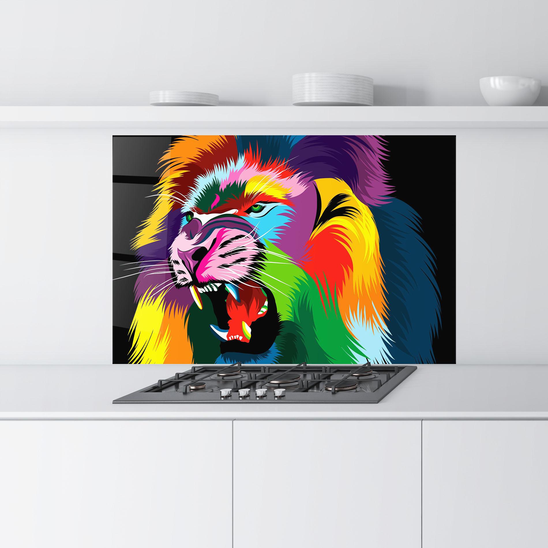 Стъклен панел за кухня Lion Vibrant Color mockup 9