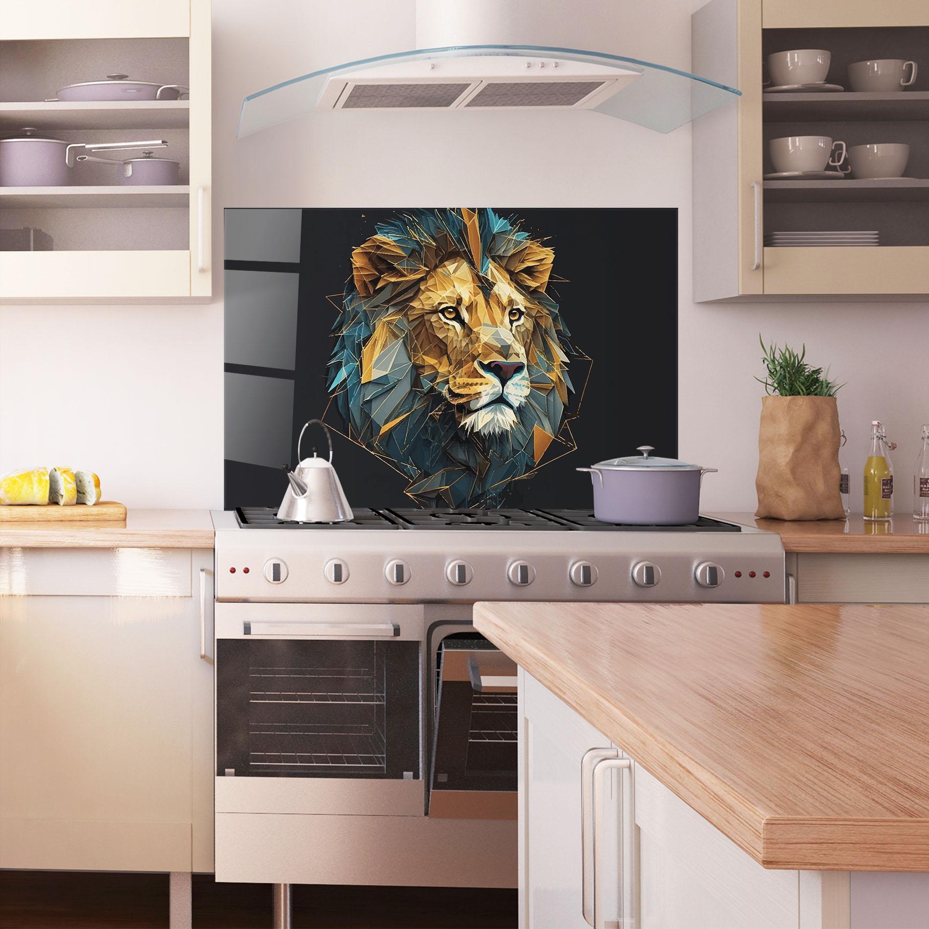 Стъклен панел за кухня Lion On Grey mockup 1